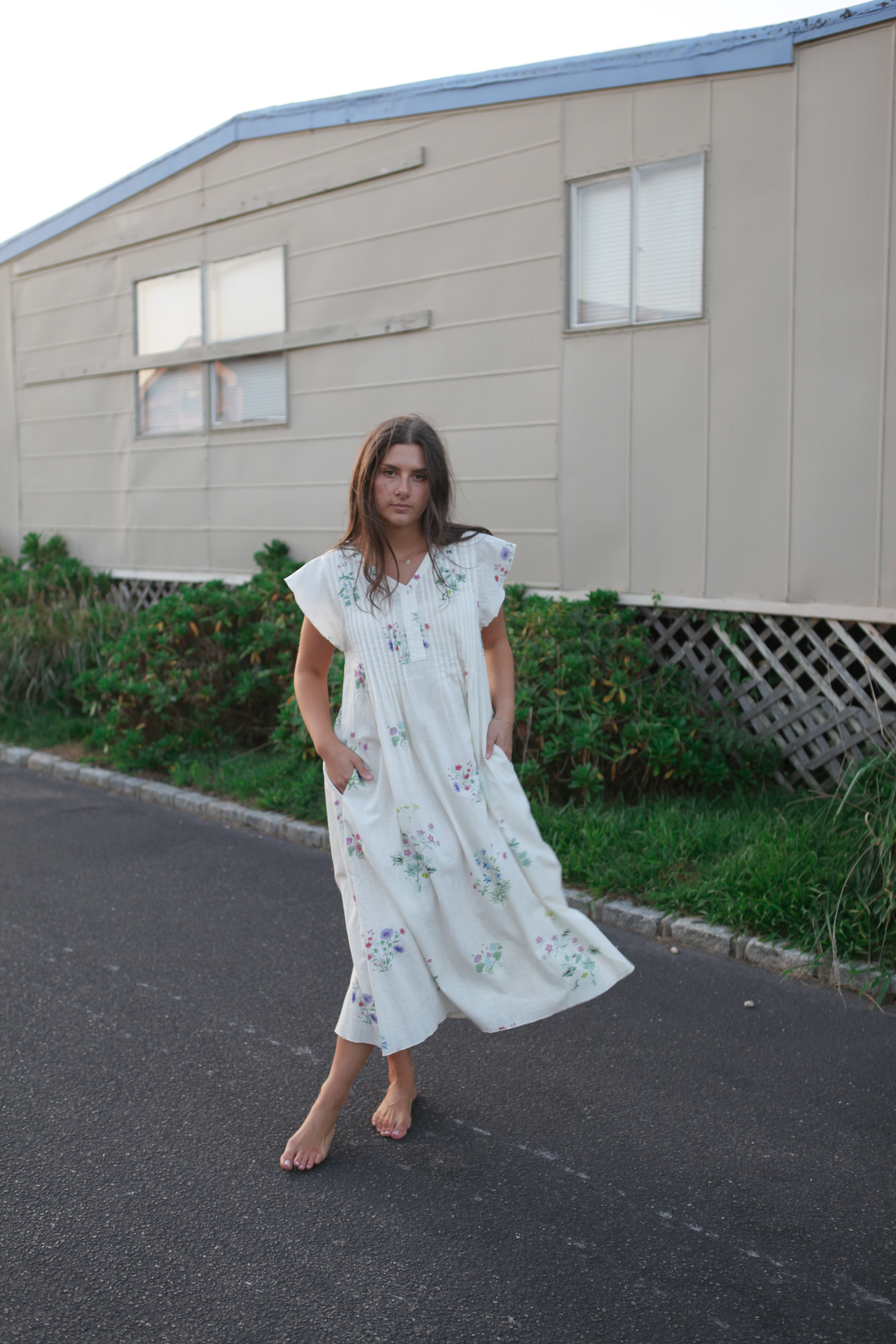 NIBI MTK Doris Midi Dress - Cream Botanical