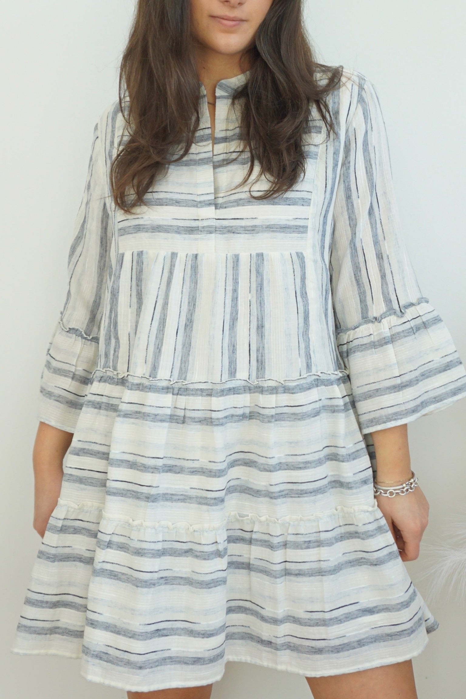 NIBI MTK Dylan Mini Dress - Blue Woven Stripe