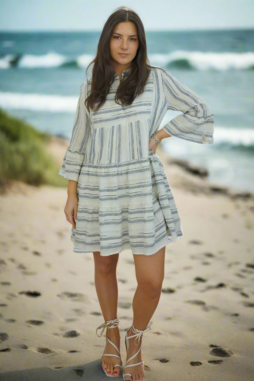 NIBI MTK Dylan Mini Dress - Blue Woven Stripe