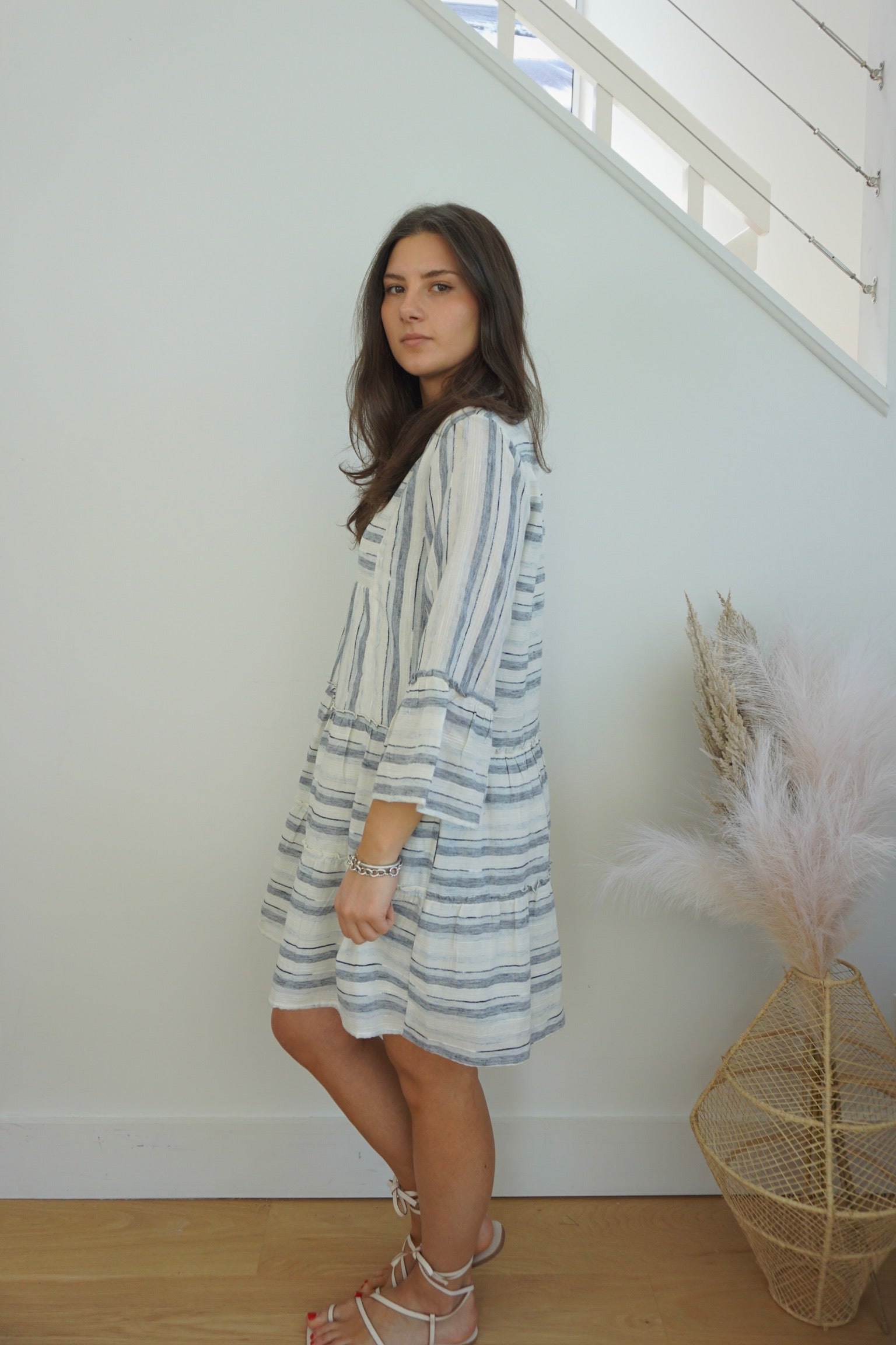 NIBI MTK Dylan Mini Dress - Blue Woven Stripe