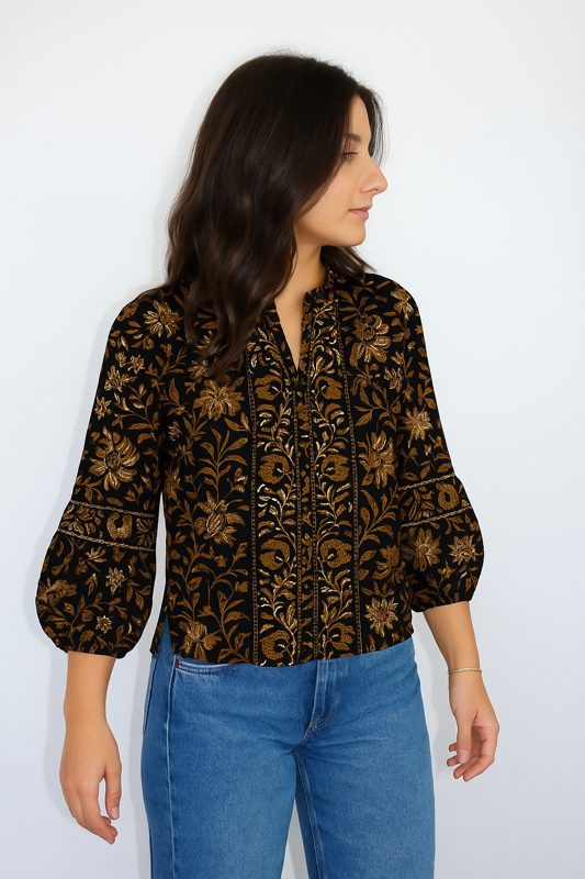 Riley Top in Elegant Black Jacobean