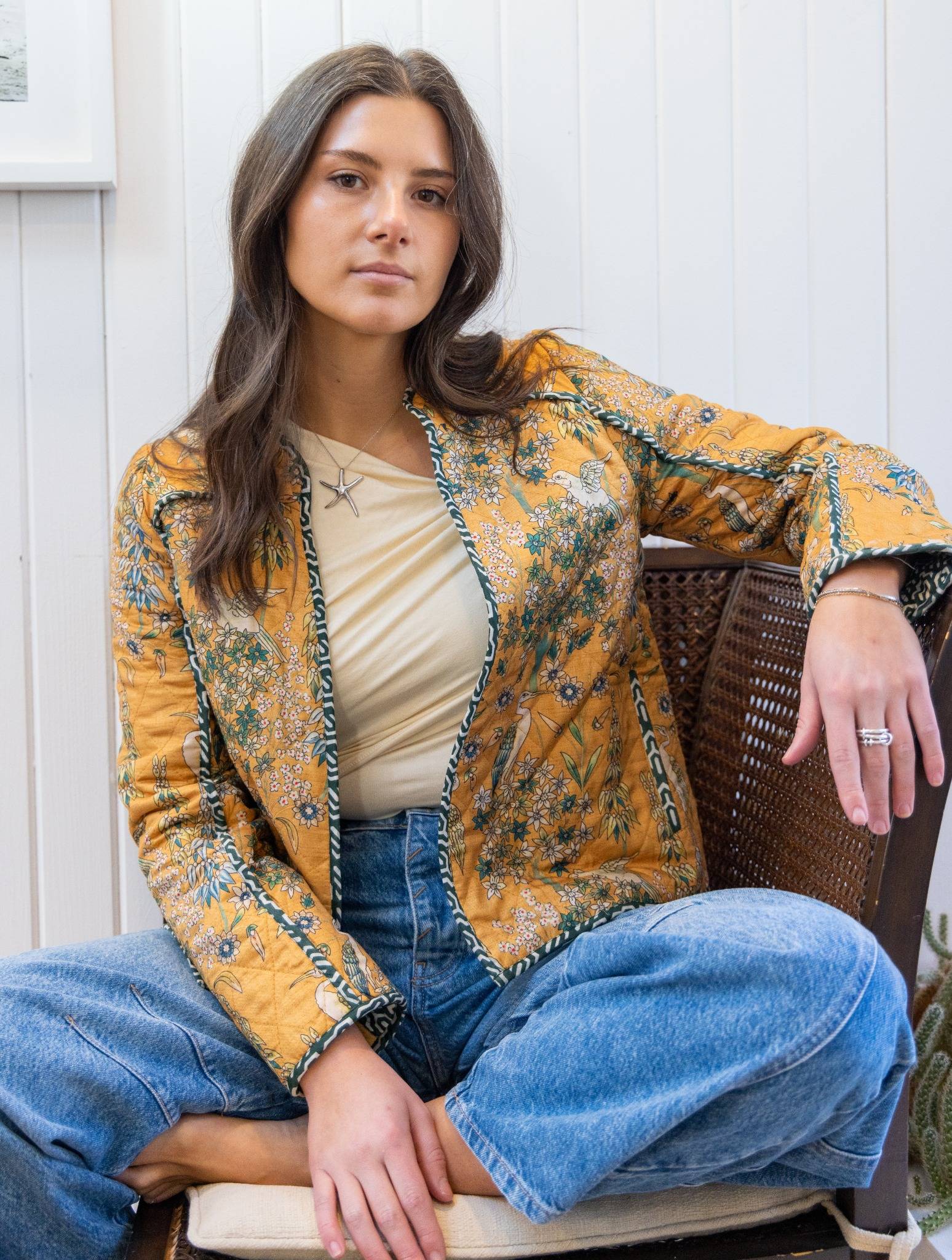 Fallon Quilted Reversible Jacket in Saffron Heron