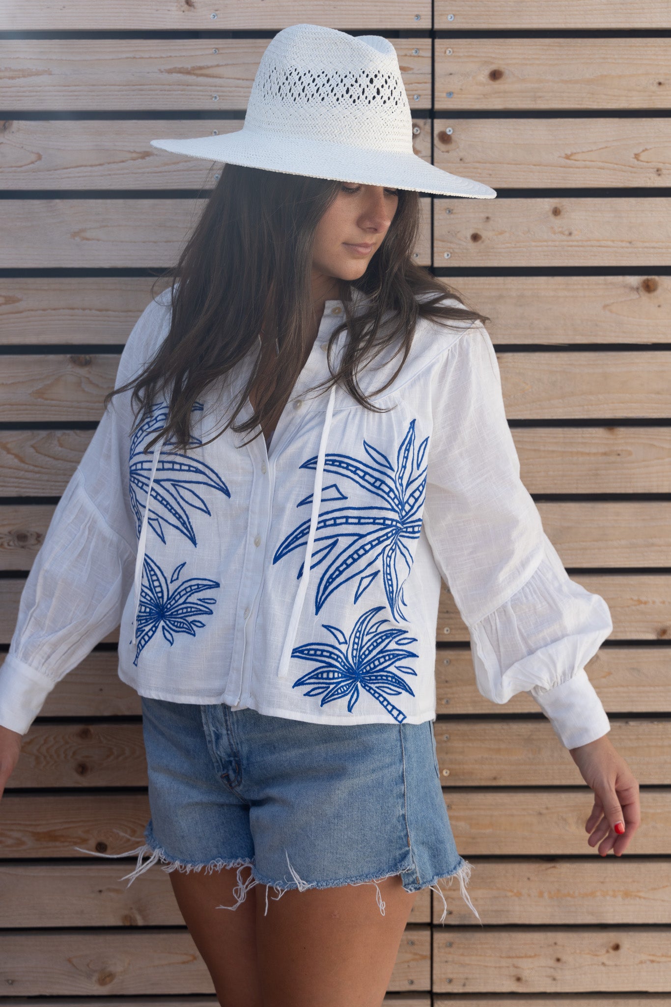 NIBI-MTK Flora Top - Blue Abstract Palms