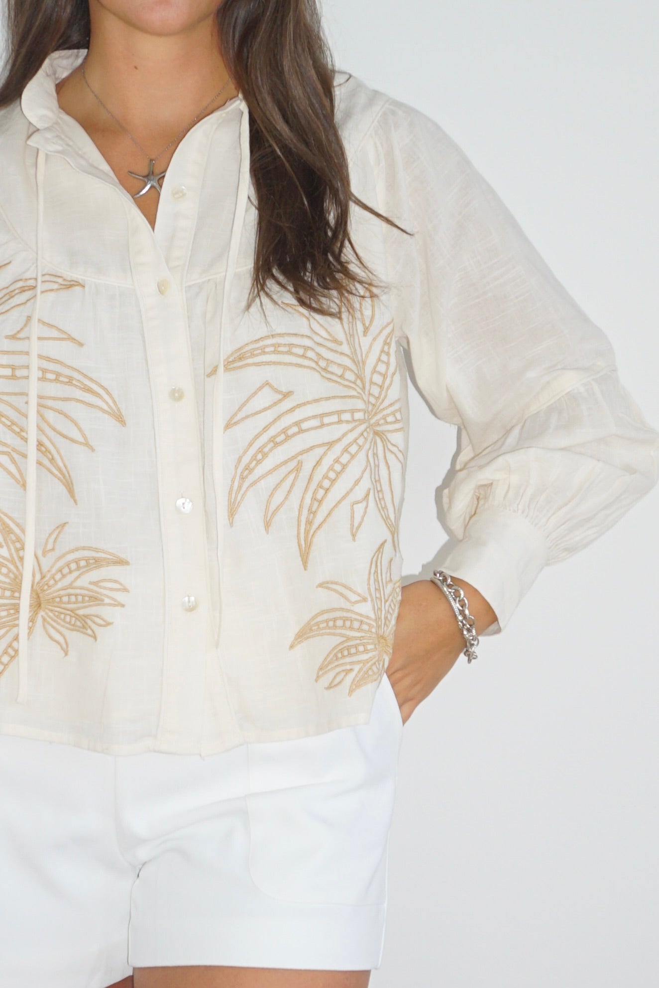 NIBI MTK Flora Top - Cream Abstract Palms