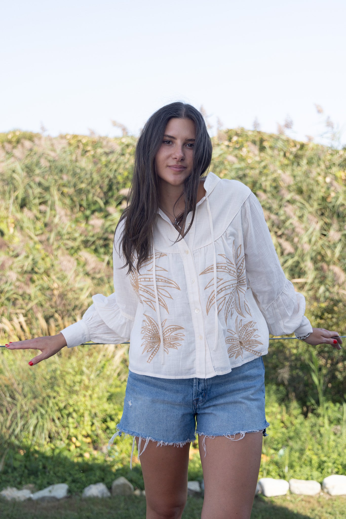 Flora Top - Cream Abstract Palms