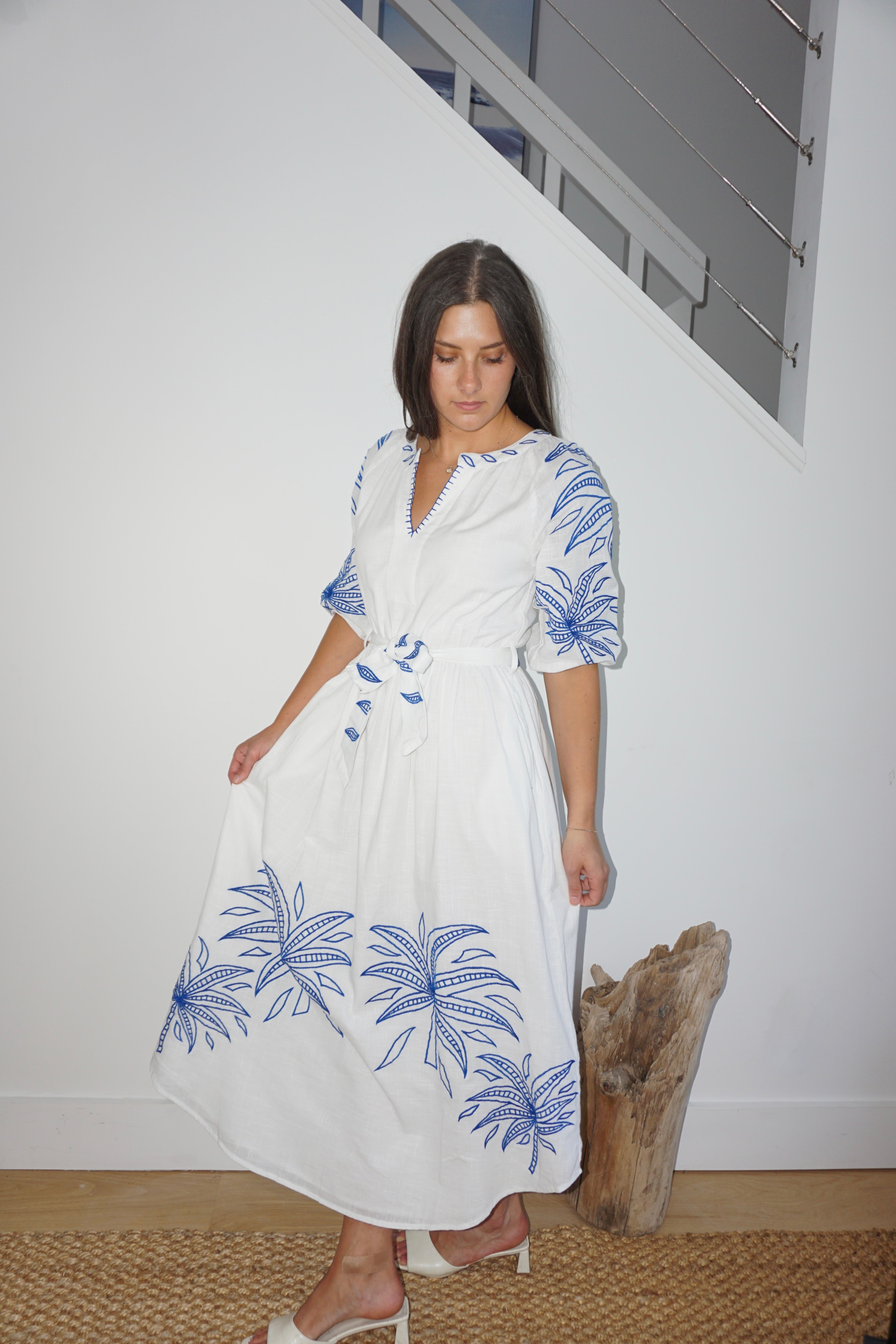 NIBI MTK Frankie Dress - Blue Abstract Palms