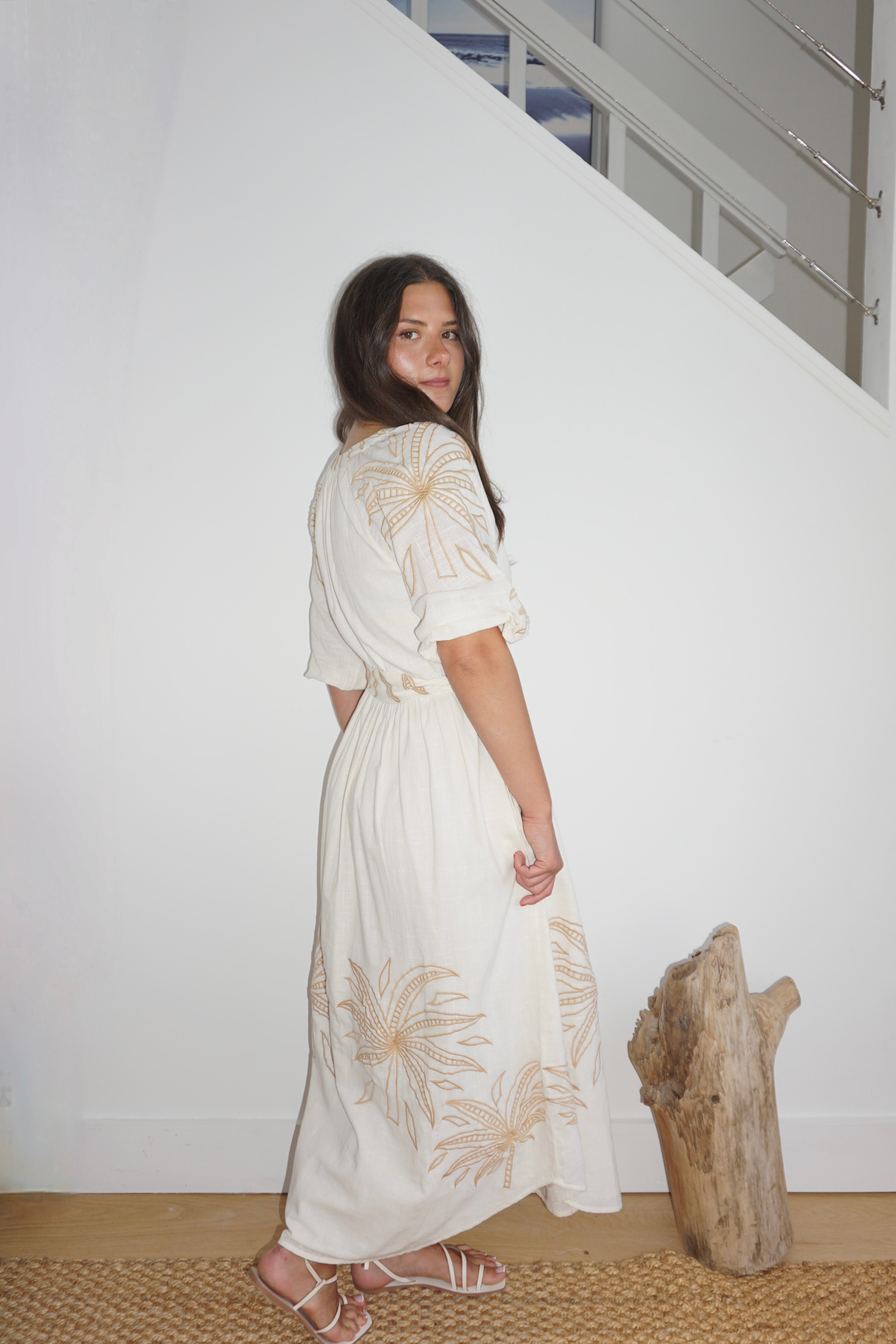 NIBI MTK Frankie Dress - Cream Abstract Palms