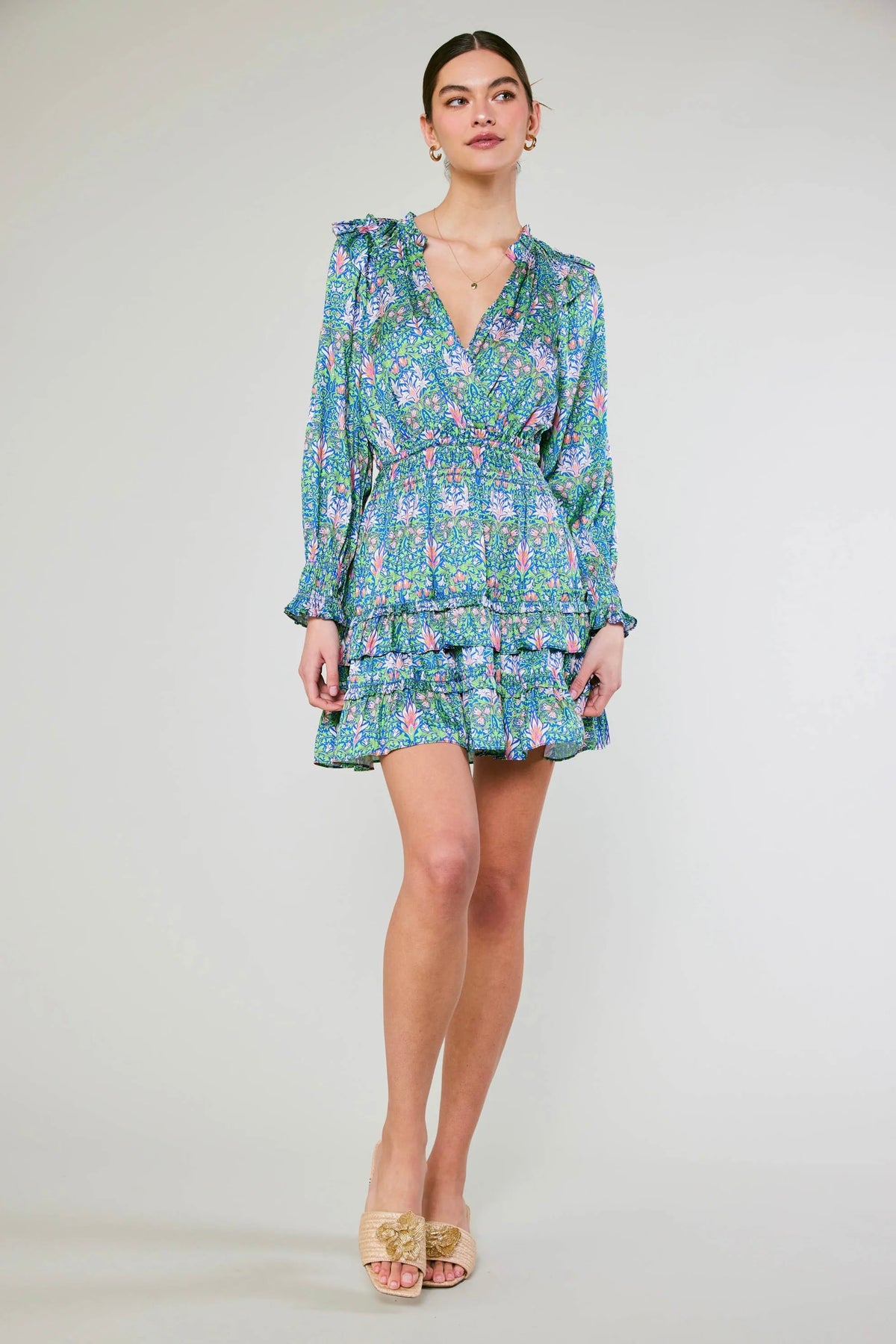 Current Air Waterlily V-Neck Long Sleeve Mini Dress
