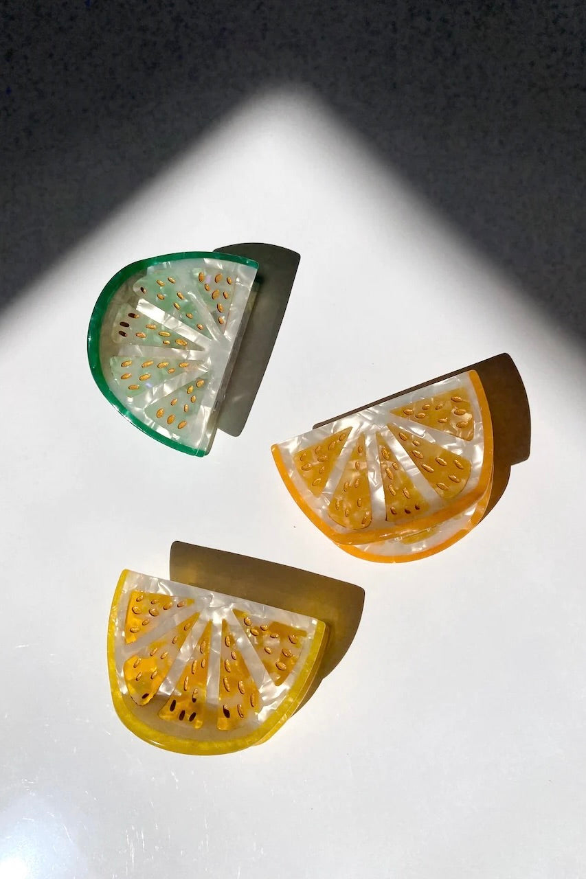 Solar Eclipse Hand-Painted Citrus Slice Fruit Claw Clip