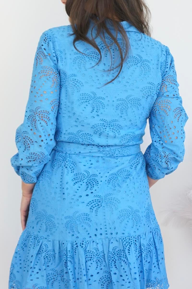 NIBI MTK Georgia Palm Eyelet Dress - Blue
