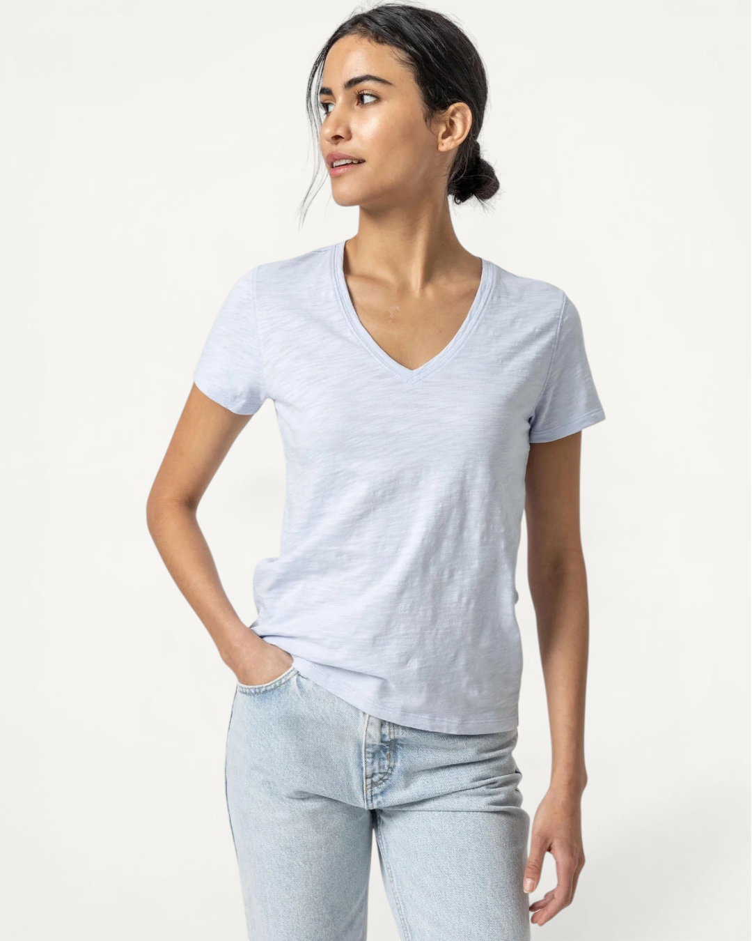 Lilla P V-Neck Short Sleeve Back Seam Tee