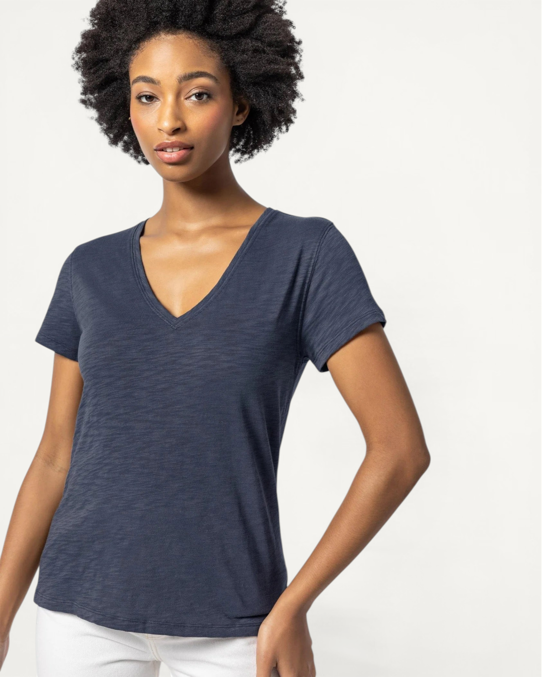Lilla P V-Neck Short Sleeve Back Seam Tee