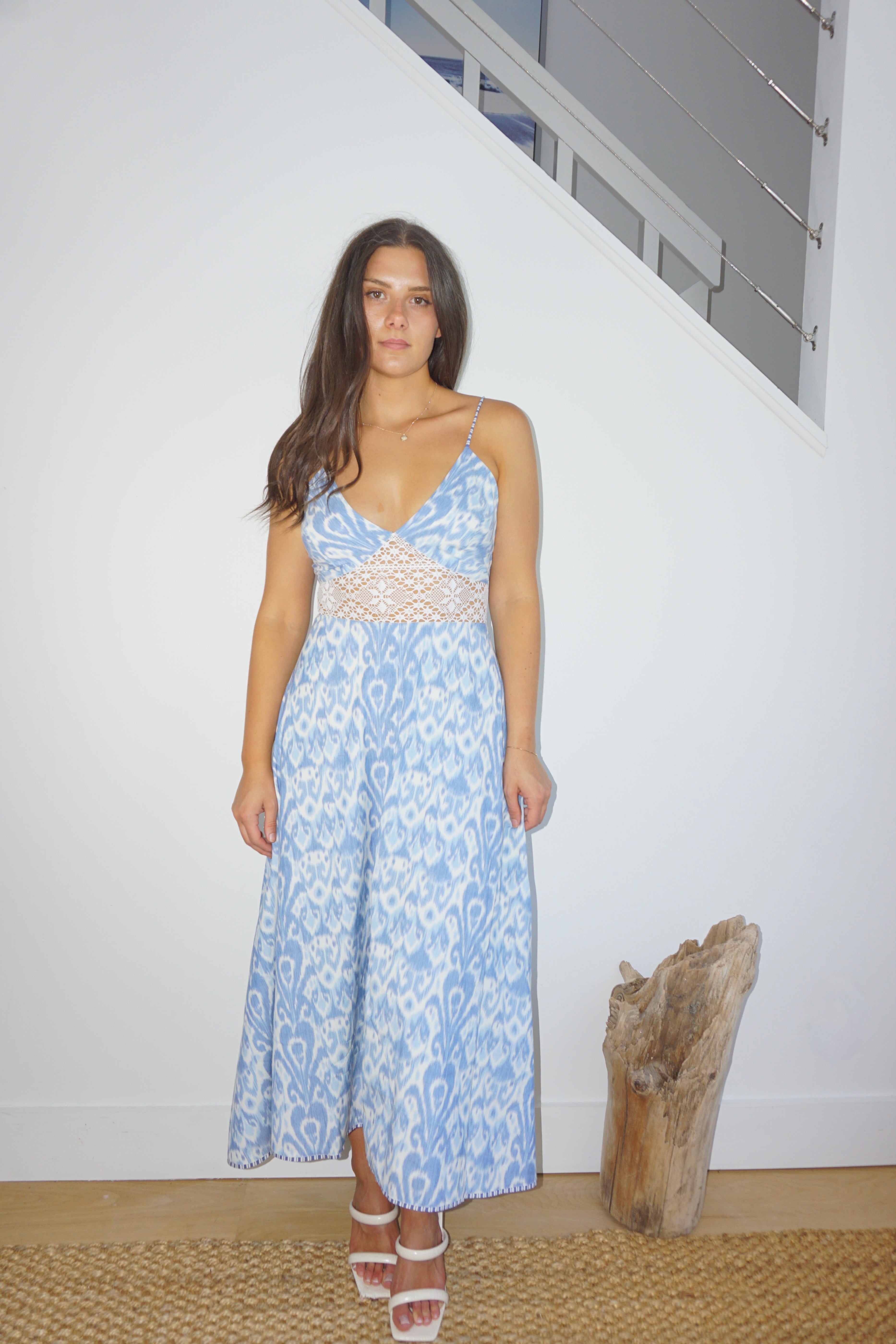 NIBI MTK Isabella Maxi Dress - Faded Blue Ikat