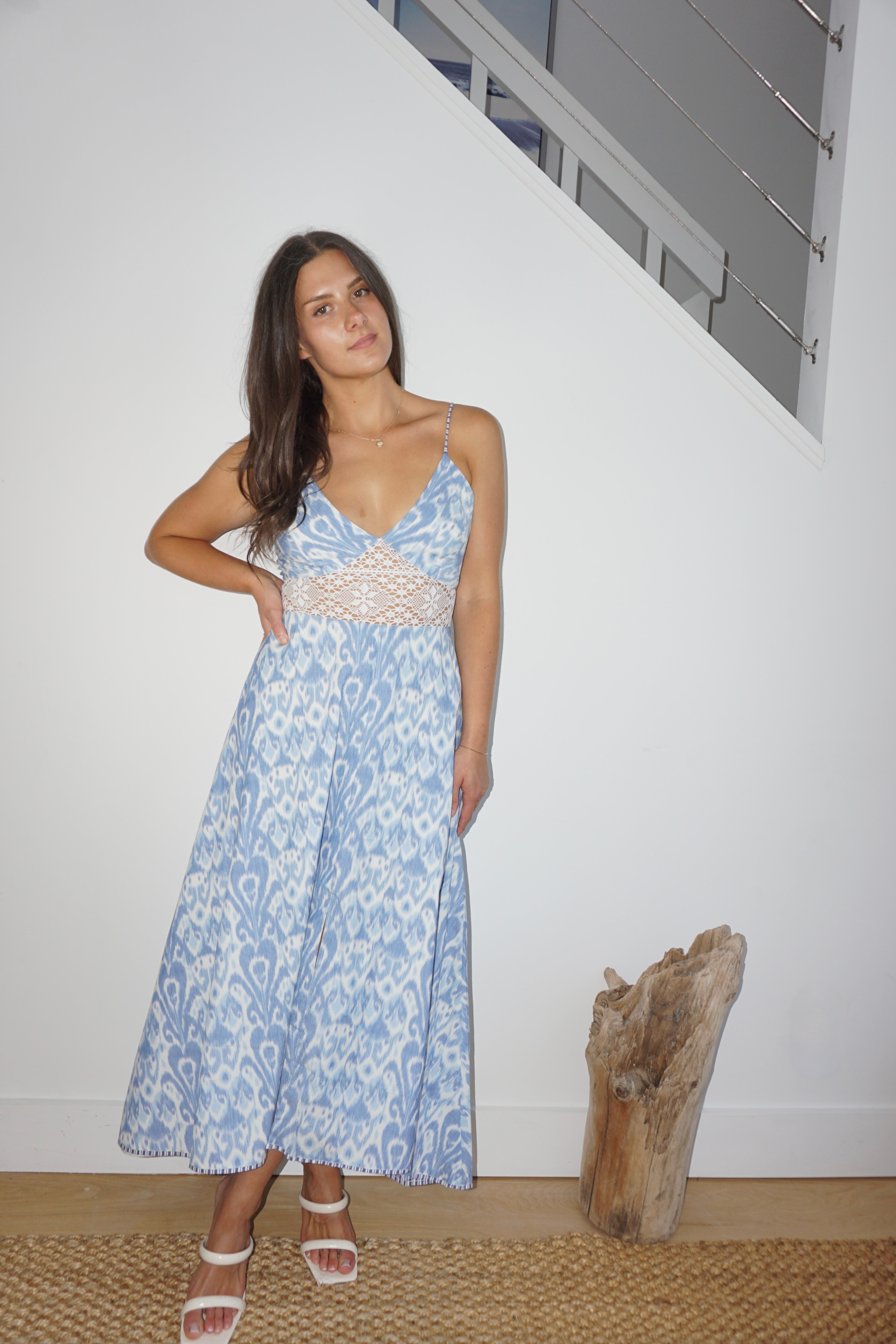 NIBI MTK Isabella Maxi Dress - Faded Blue Ikat