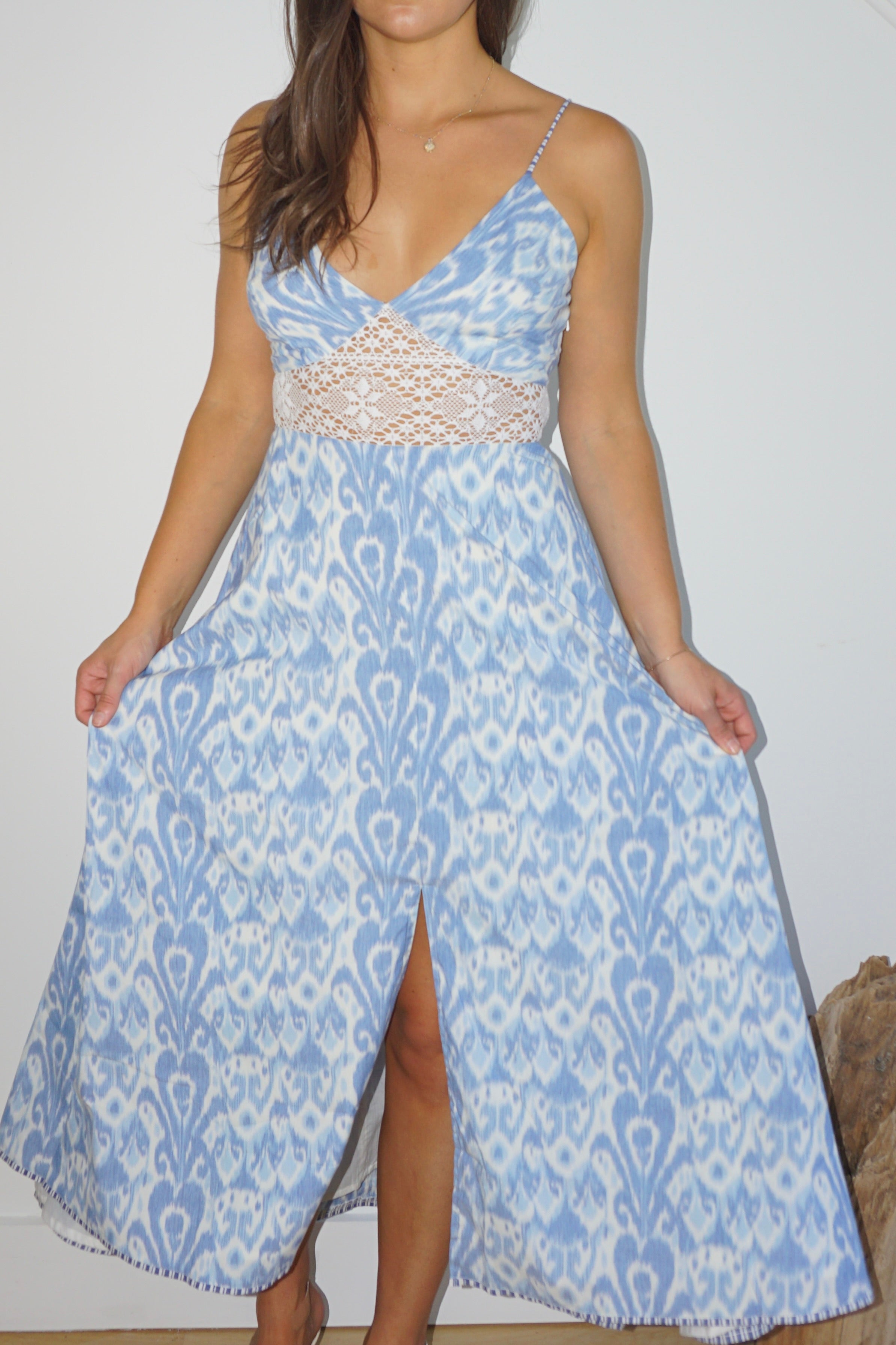 NIBI MTK Isabella Maxi Dress - Faded Blue Ikat