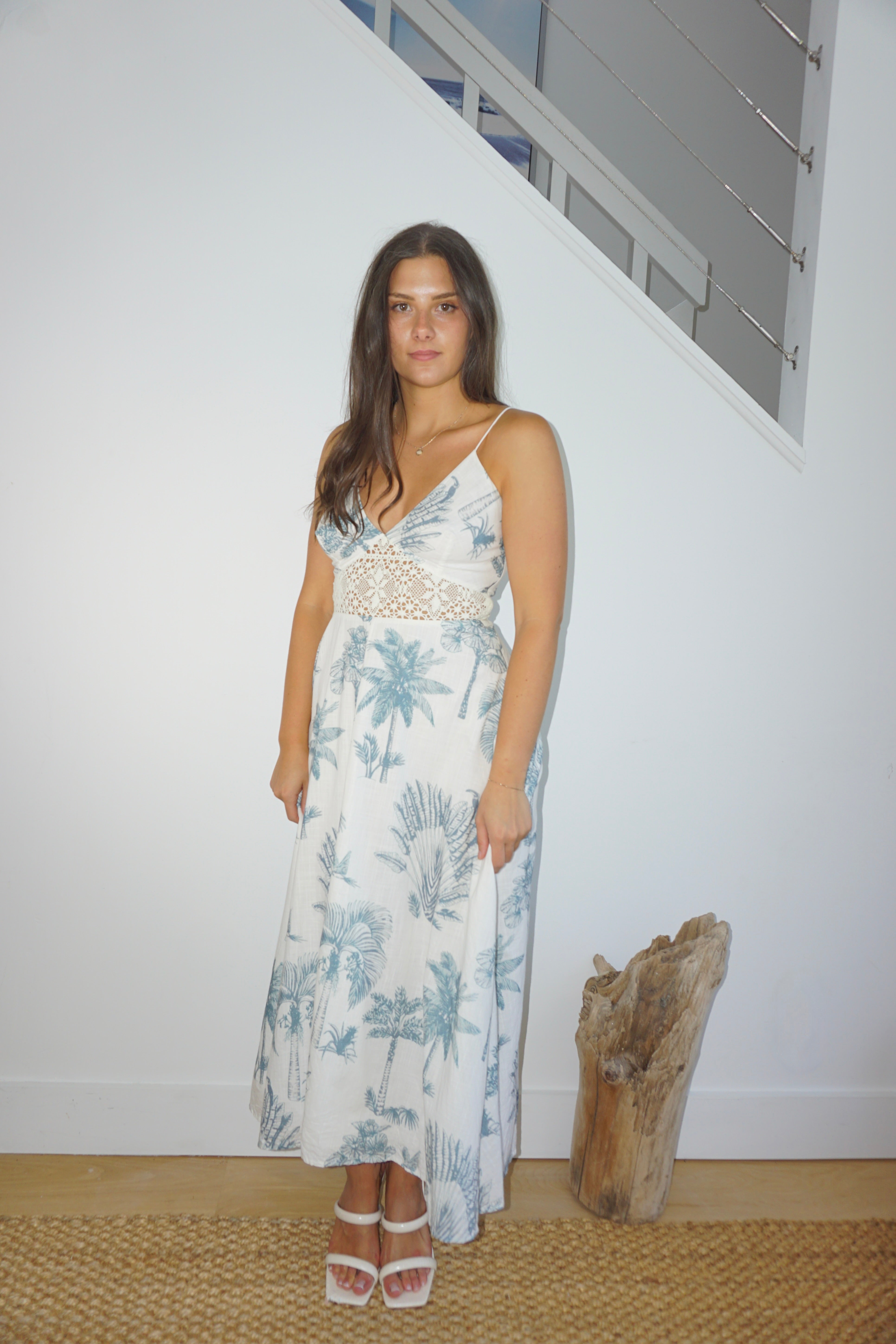 Isabella Maxi Dress - Faded Teal Palms