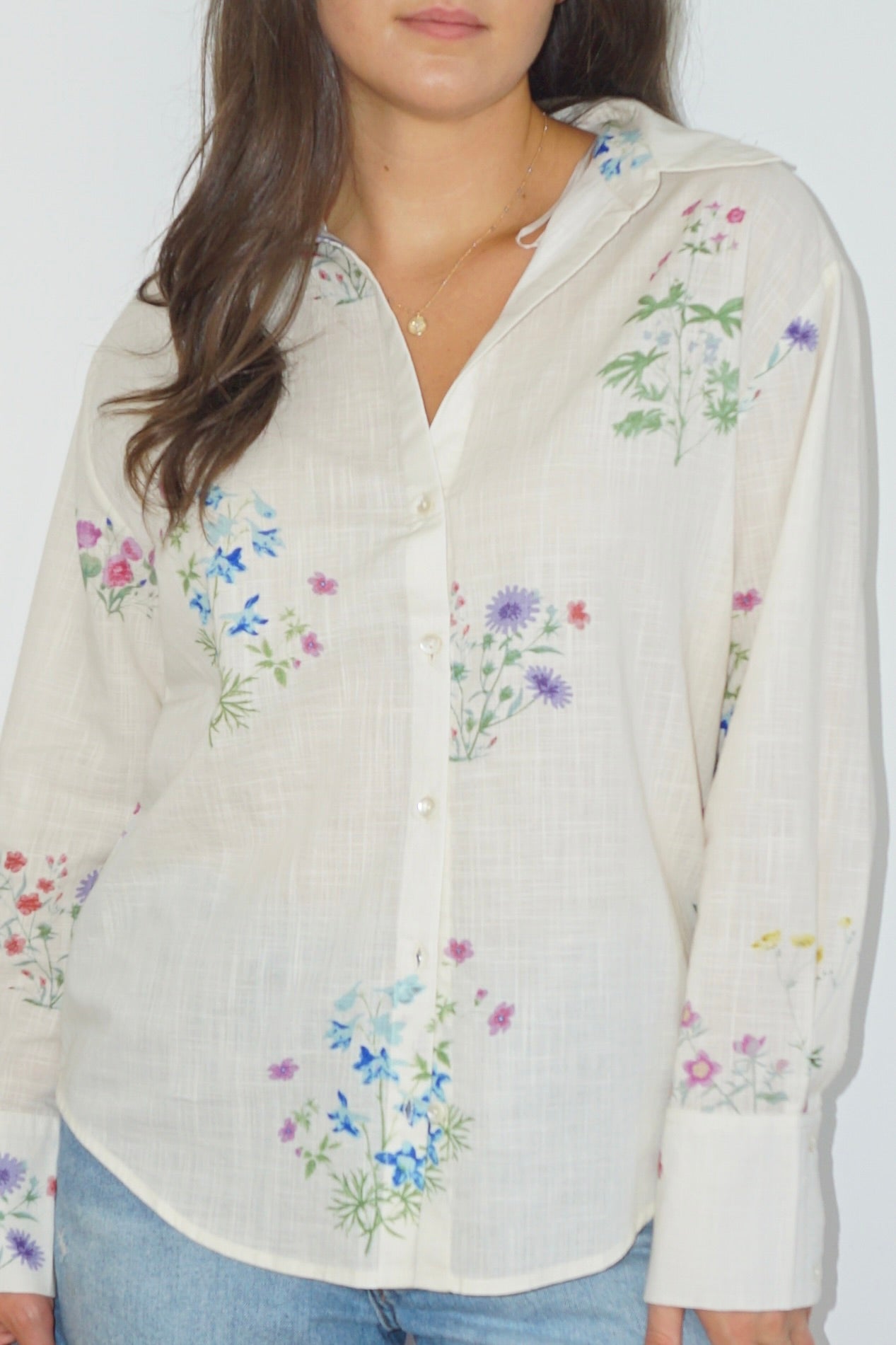 NIBI MTK Mable Button Down Shirt - Cream Botanical