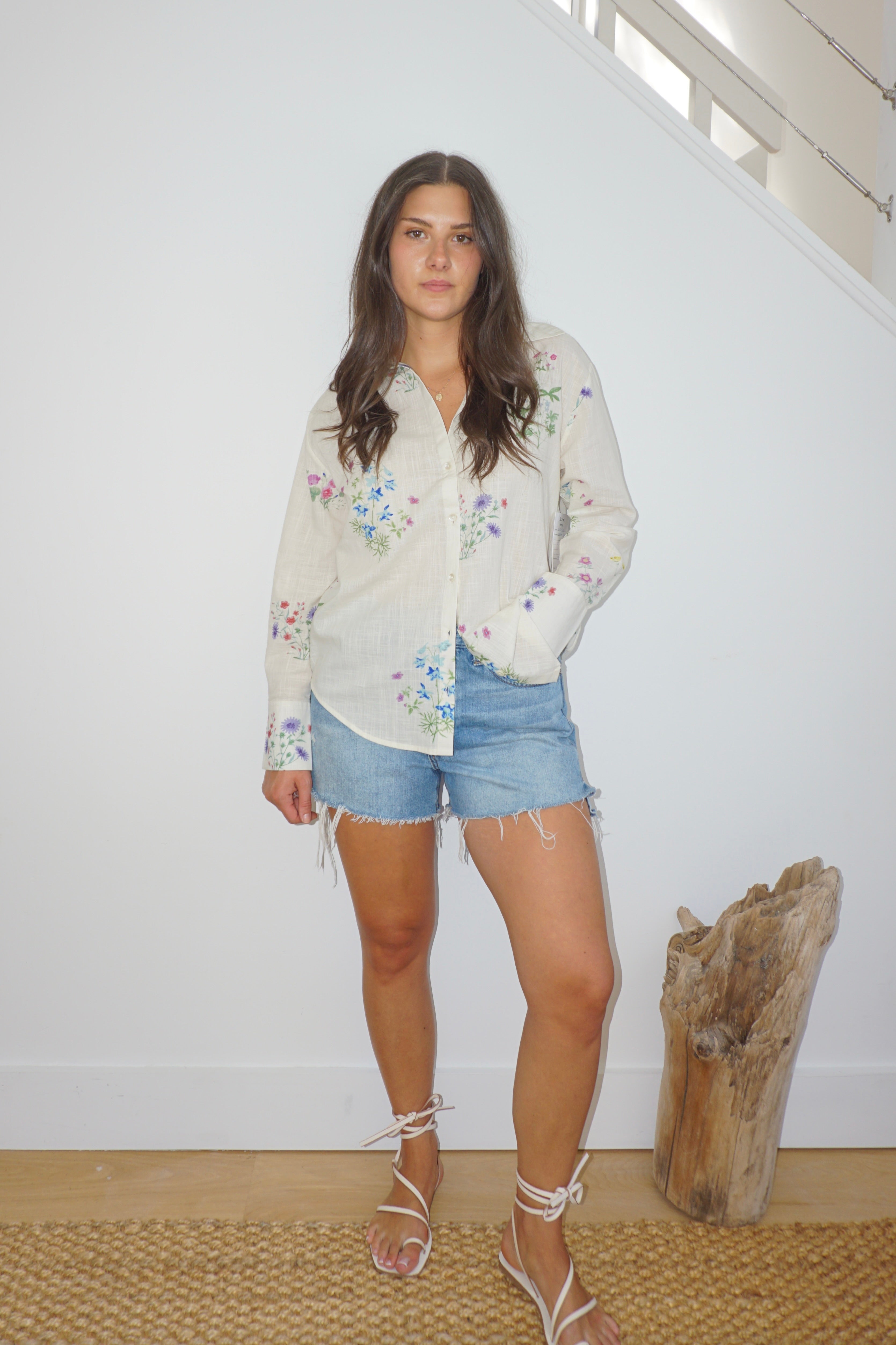 NIBI MTK Mable Button Down Shirt - Cream Botanical