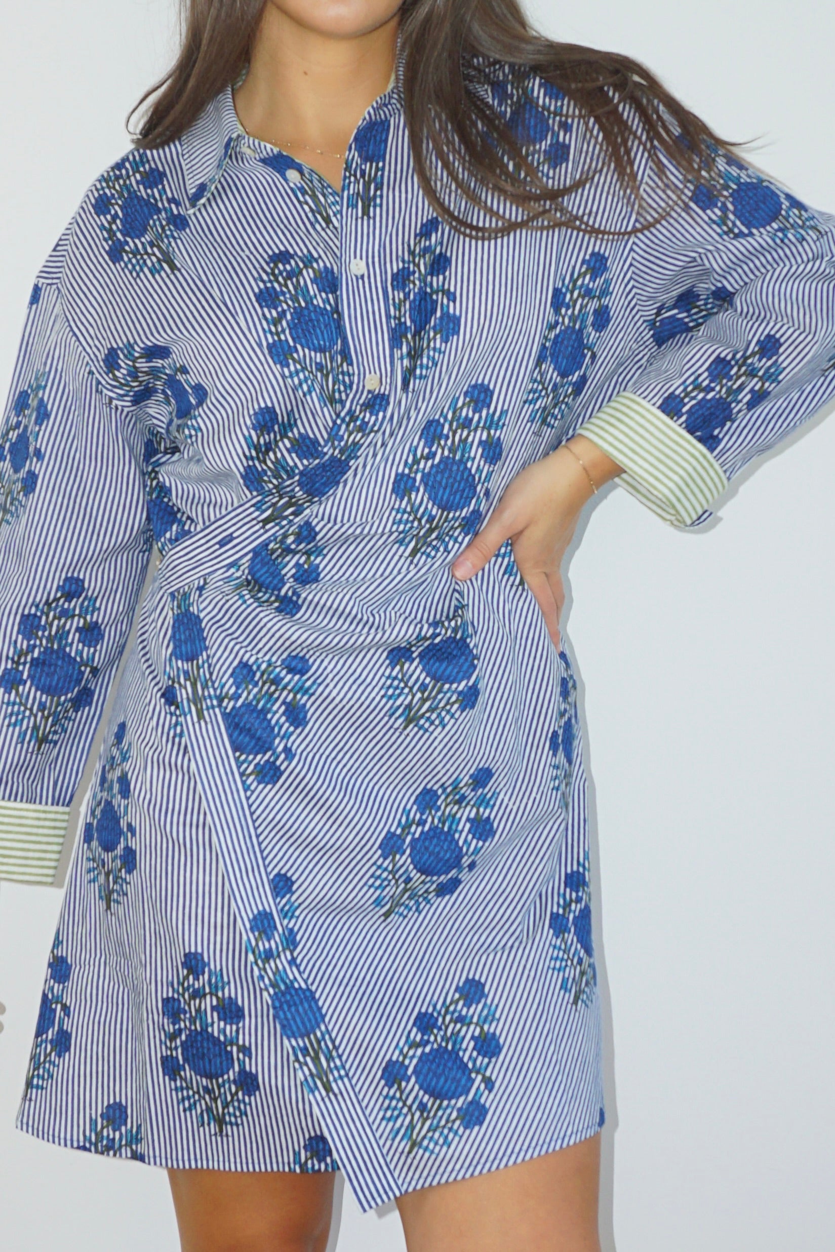 NIBI MTK Manna Wrap Dress - Navy Block Stripe
