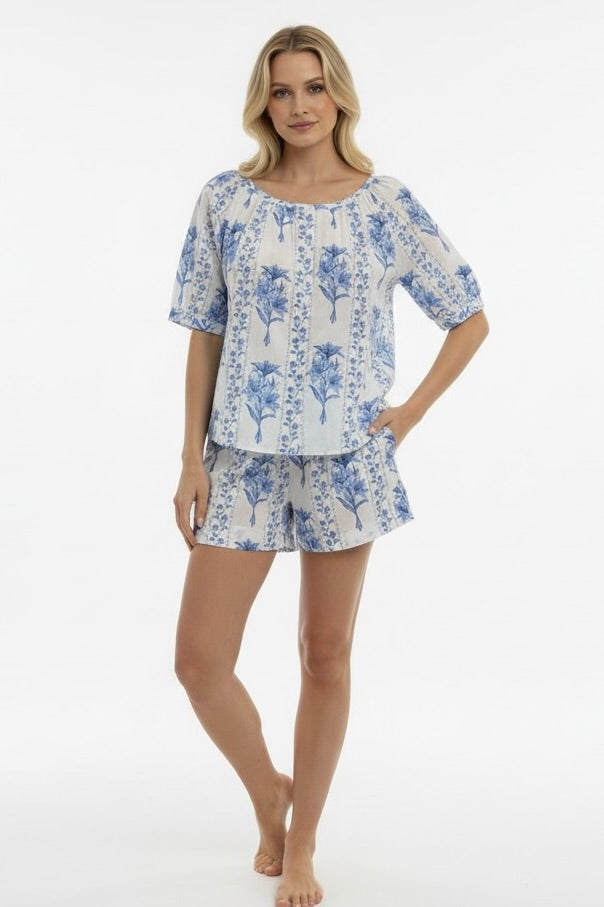 Marley Short Pajama Set in Blue Trellis