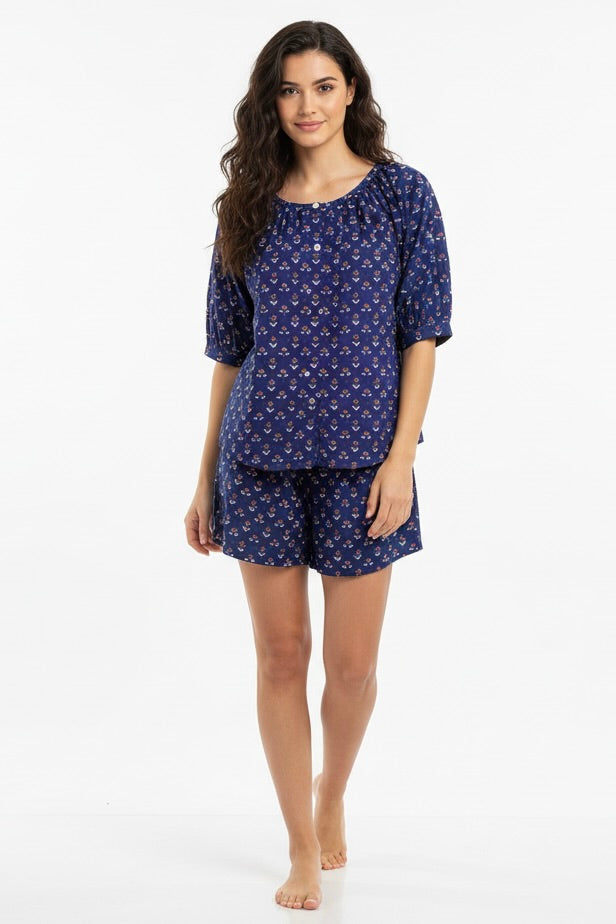 Marley Short Pajama Set in Ditsy Navy