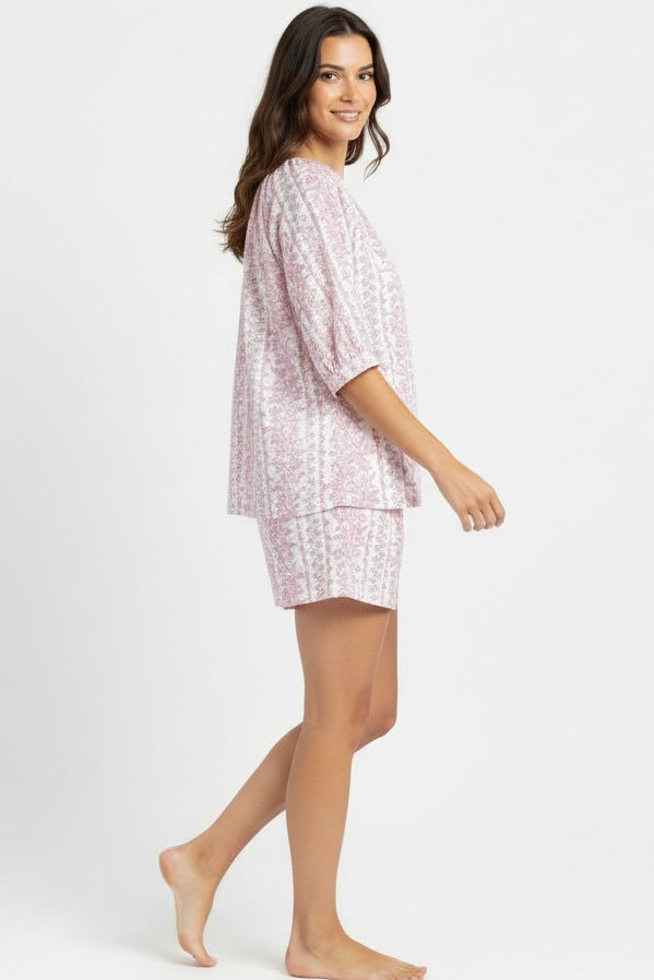 Marley Short Pajama Set in Pink Trellis