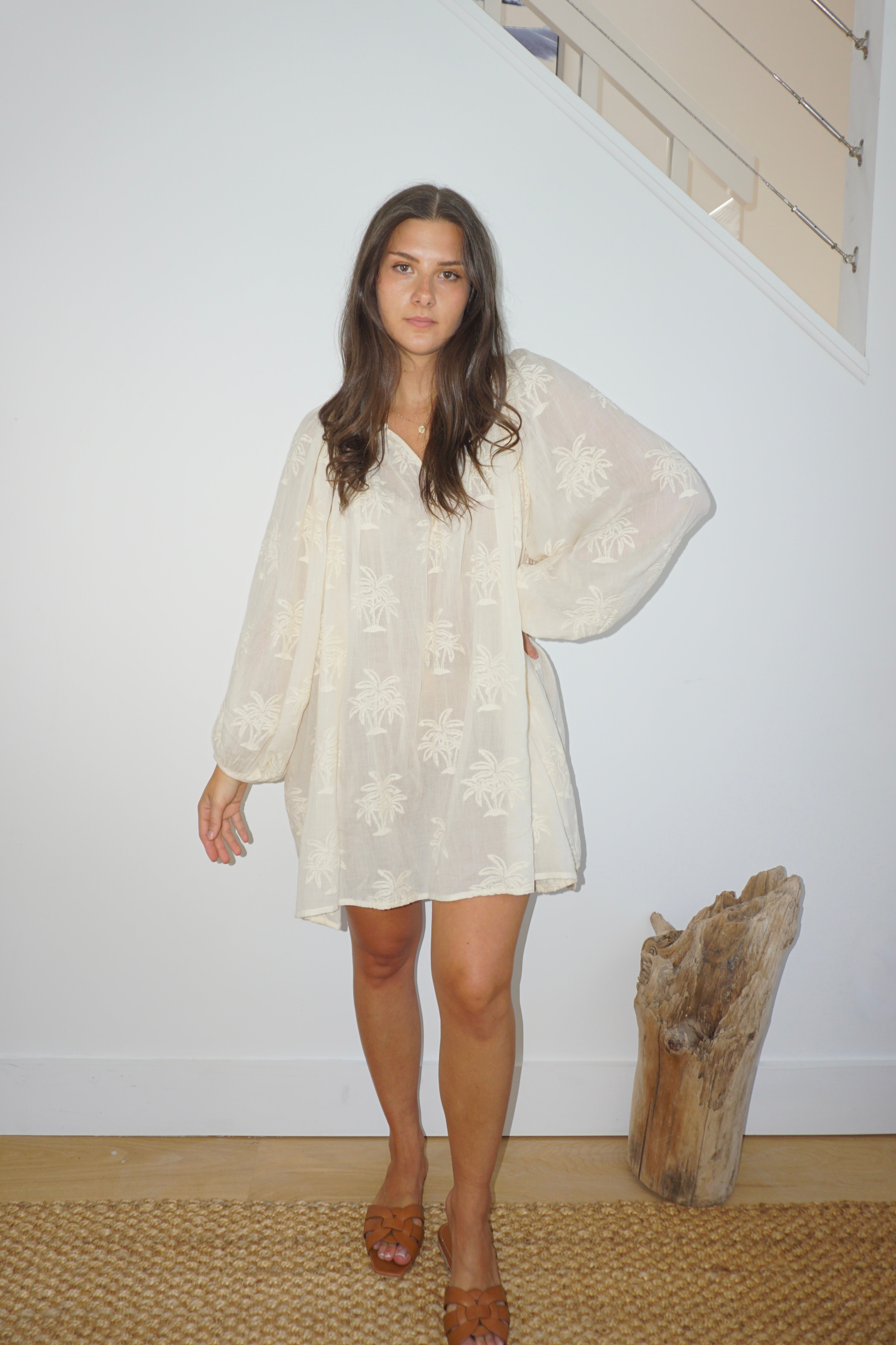 Mecox Coverup in Cream Palm Embr