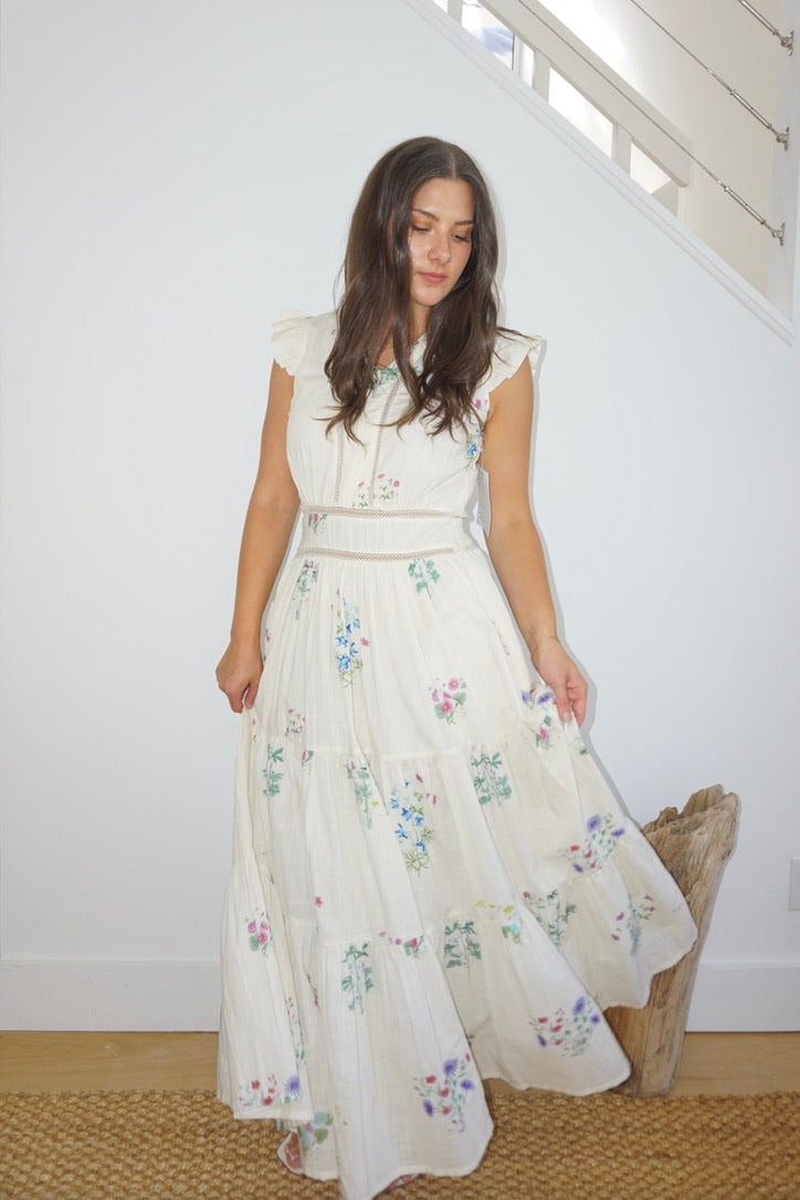 Percy Maxi Dress in Cream Botanical