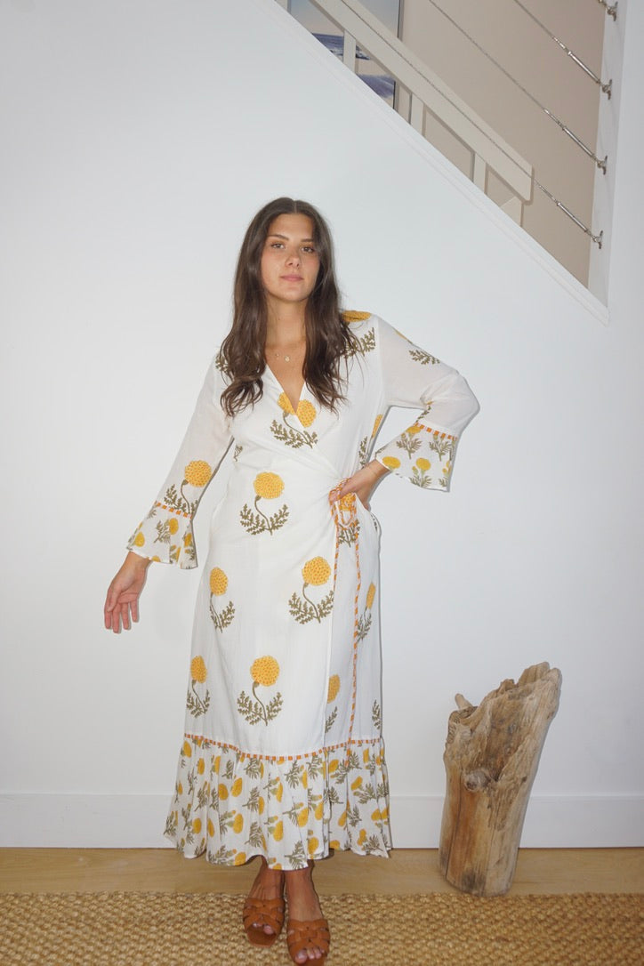 Rhode Wrap Dress in Marigold
