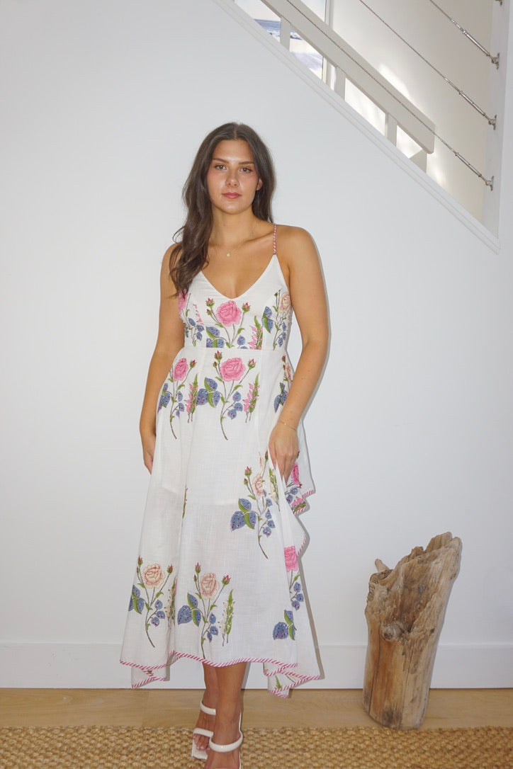 Cross Back Dress in Multi Rosette