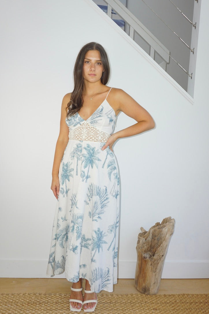 Isabella Dress in Faded Teal Palms