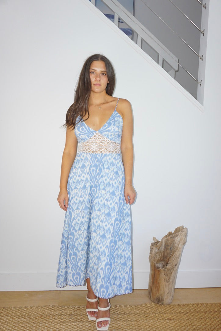Isabella Dress in Faded Blue Ikat