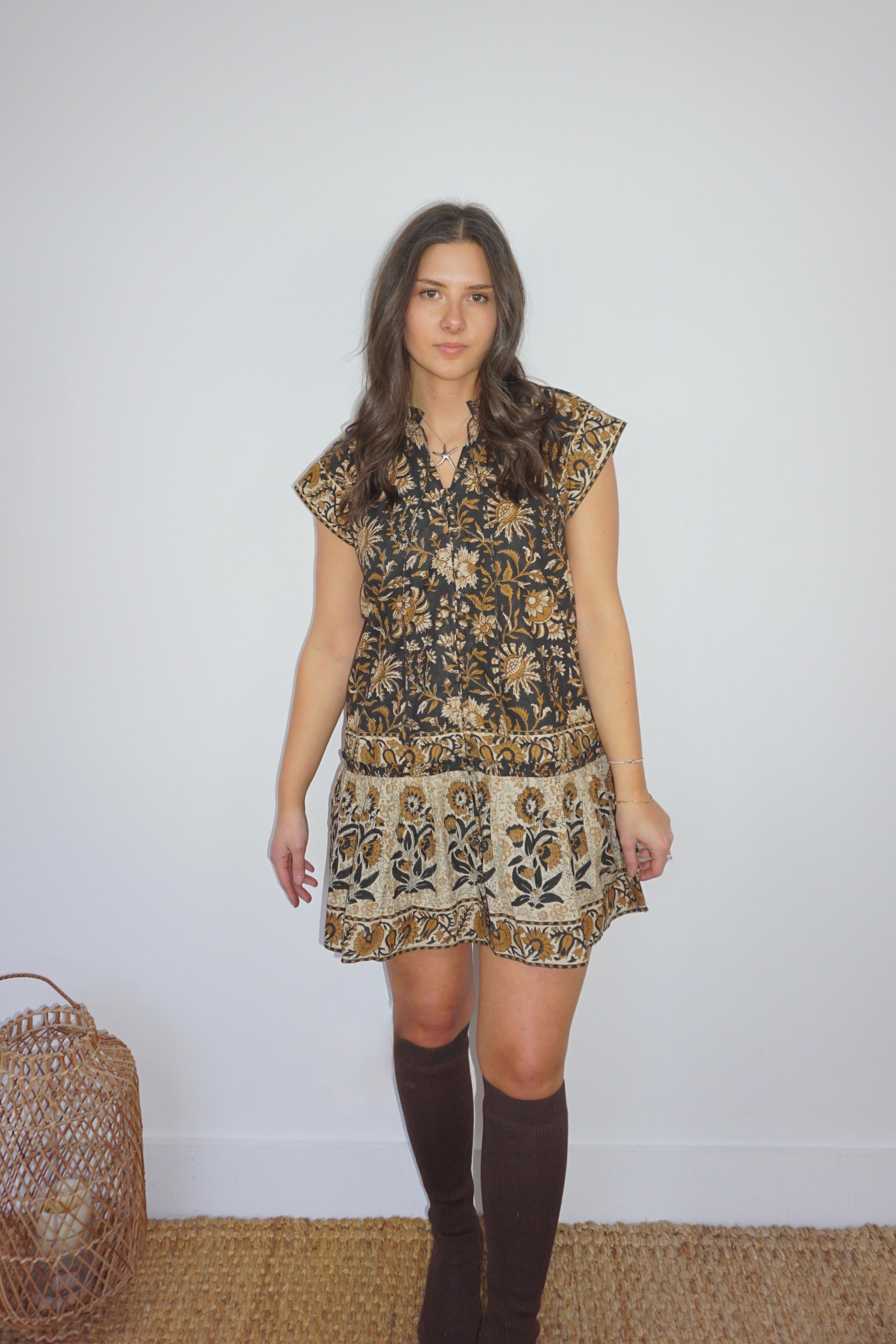 Marina Mini Dress in Black Jacobean