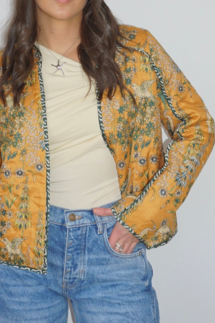 Fallon Quilted Reversible Jacket in Saffron Heron