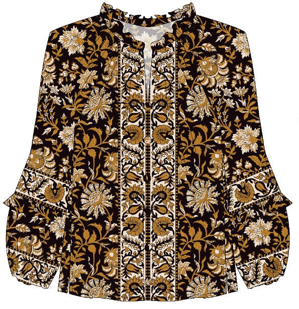 Riley Top in Elegant Black Jacobean