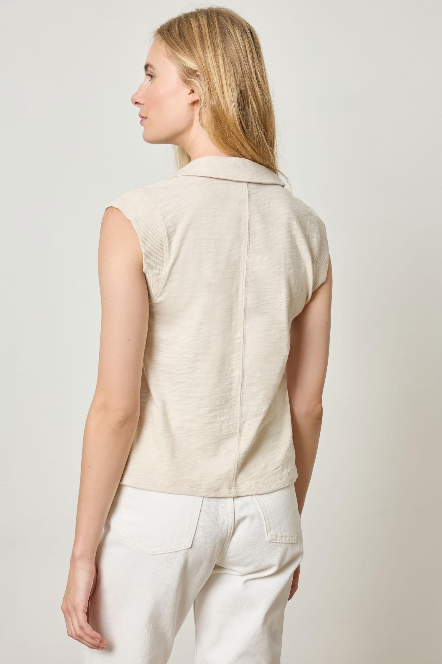 Lilla P Cap Sleeve Polo - Stucco