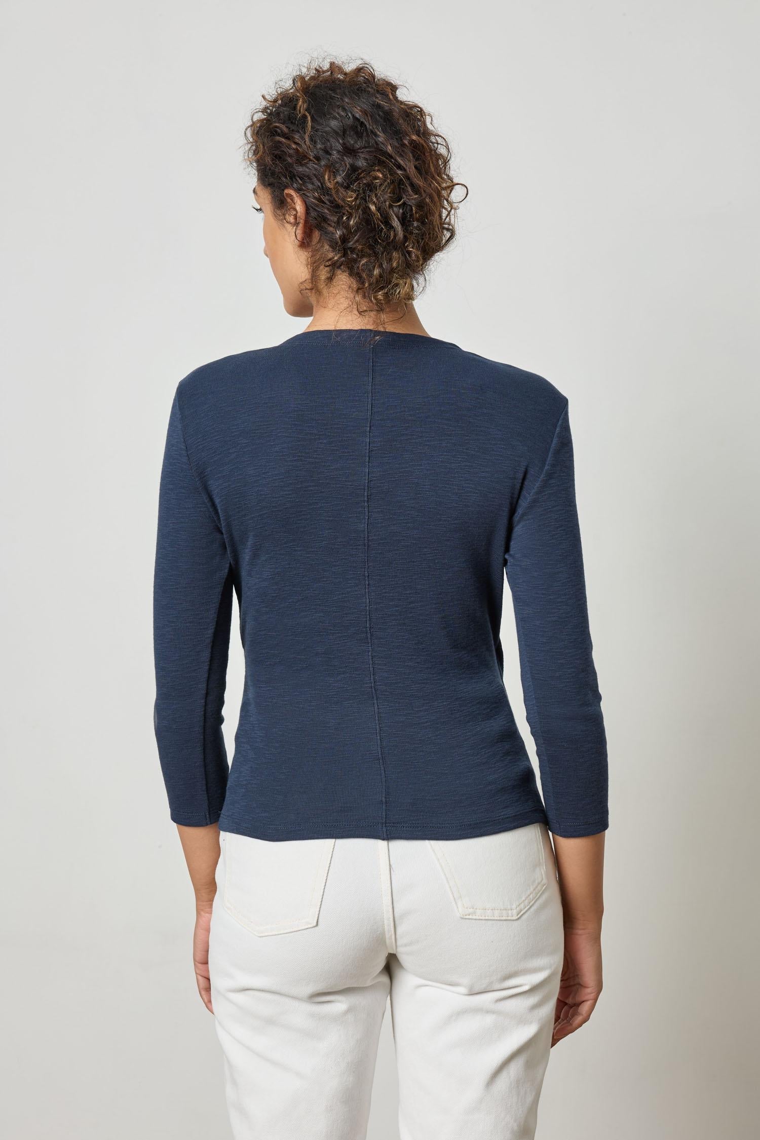 3/4 Sleeve Surplice Wrap Top - Navy