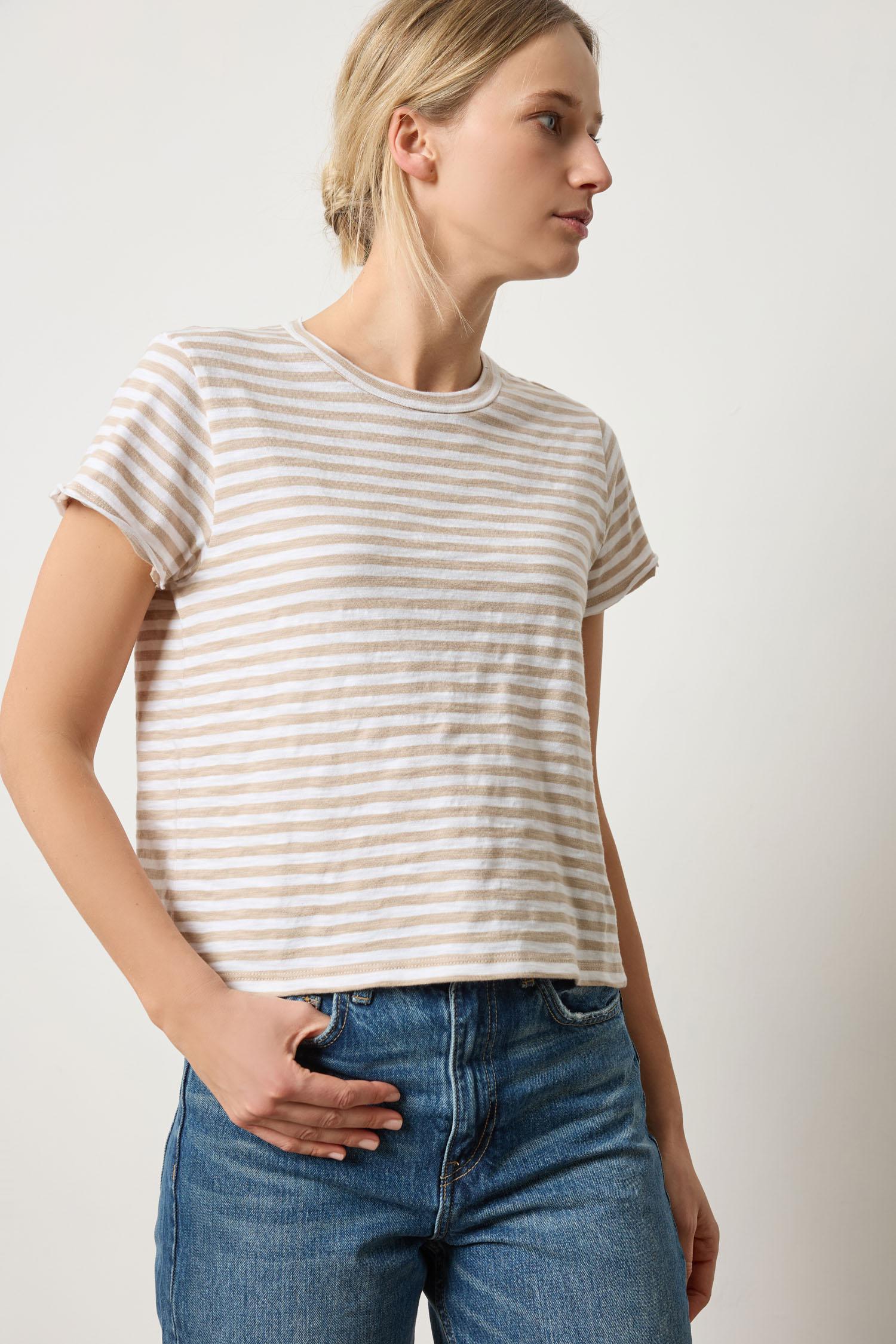 Striped Cap Sleeve Crewneck - Flax Stripe