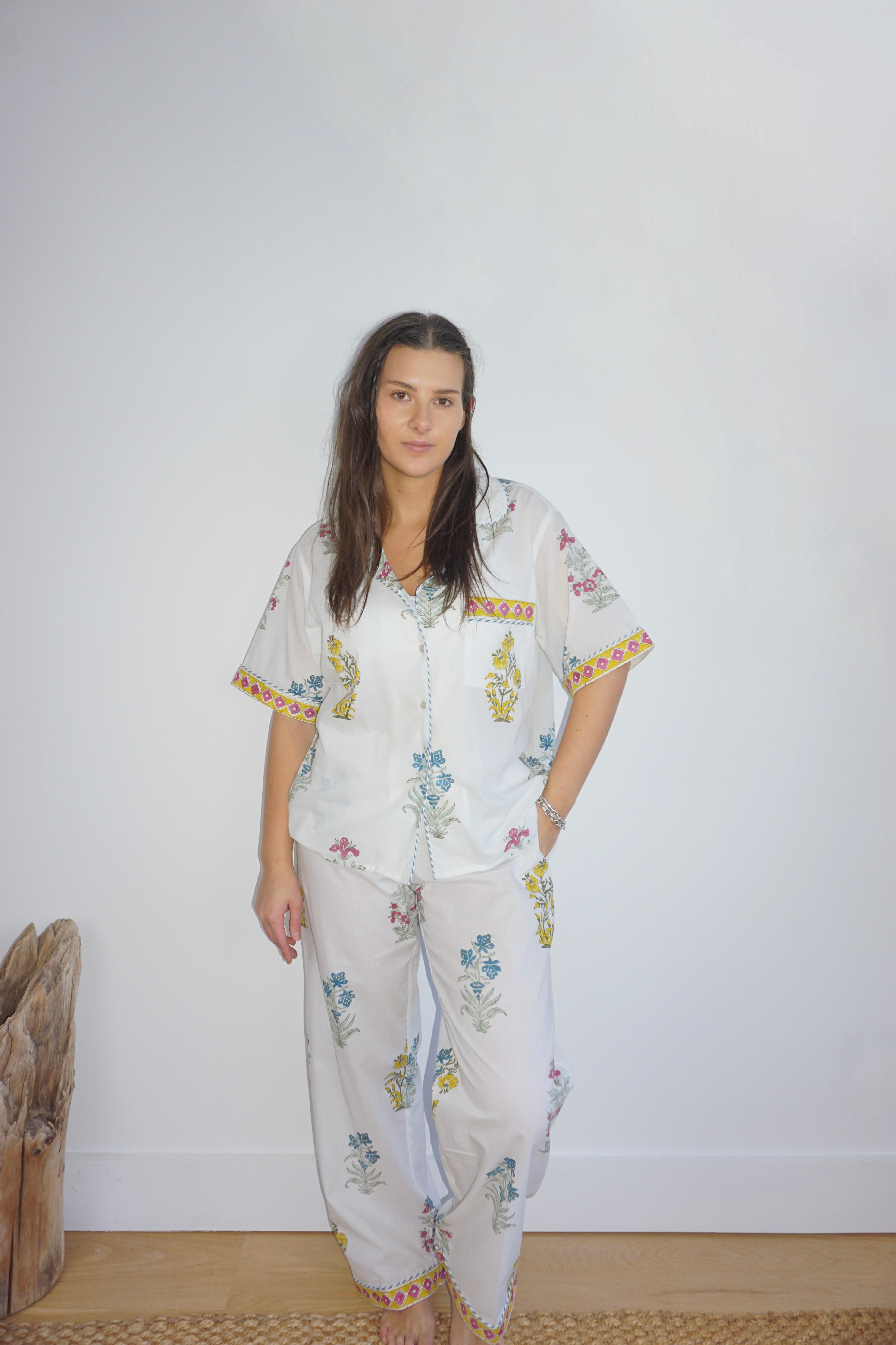 Pajama Set - Short Sleeve Long Pants - Mixed Print Floral