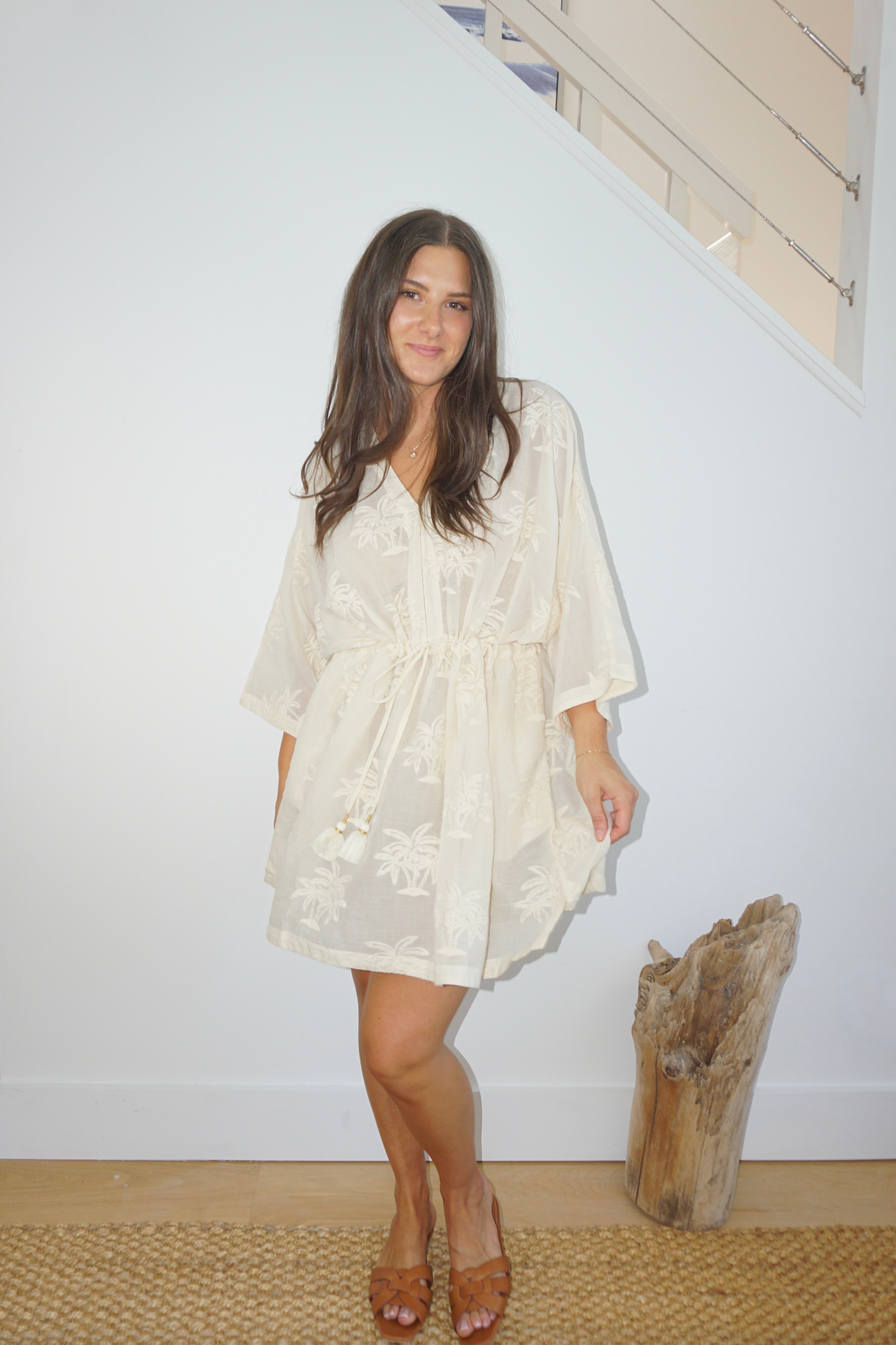 Savannah Kaftan - Cream Palm Embroidery