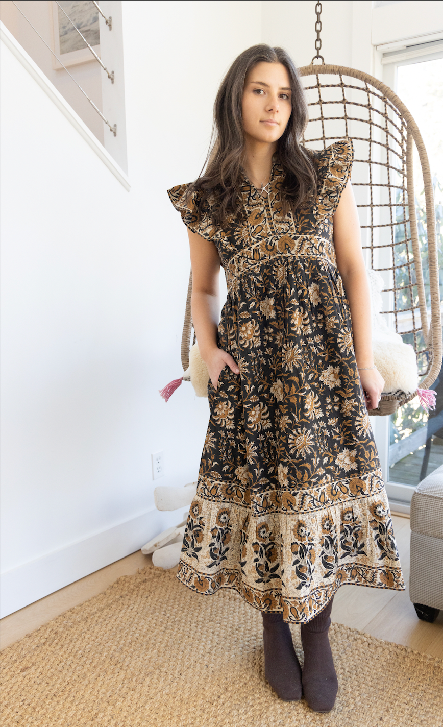 Lennon Dress in Black Jacobean