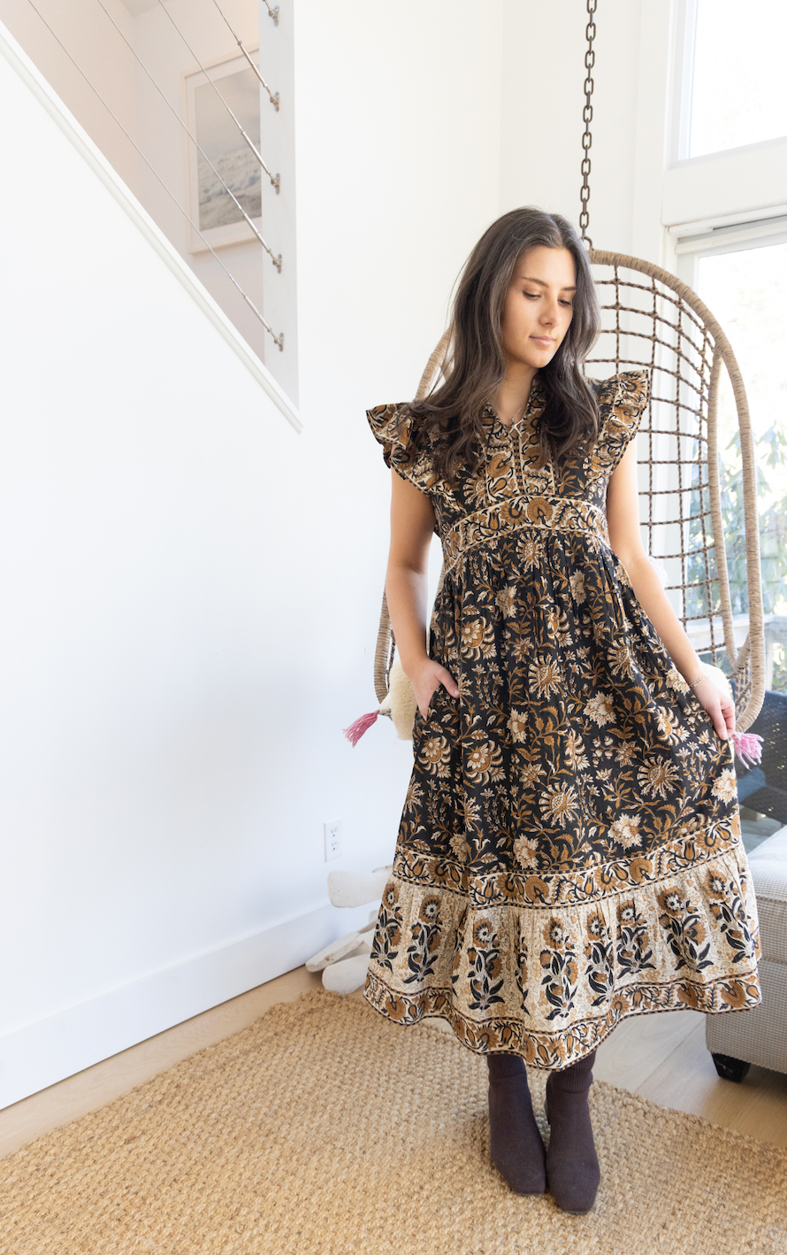 Lennon Dress in Black Jacobean