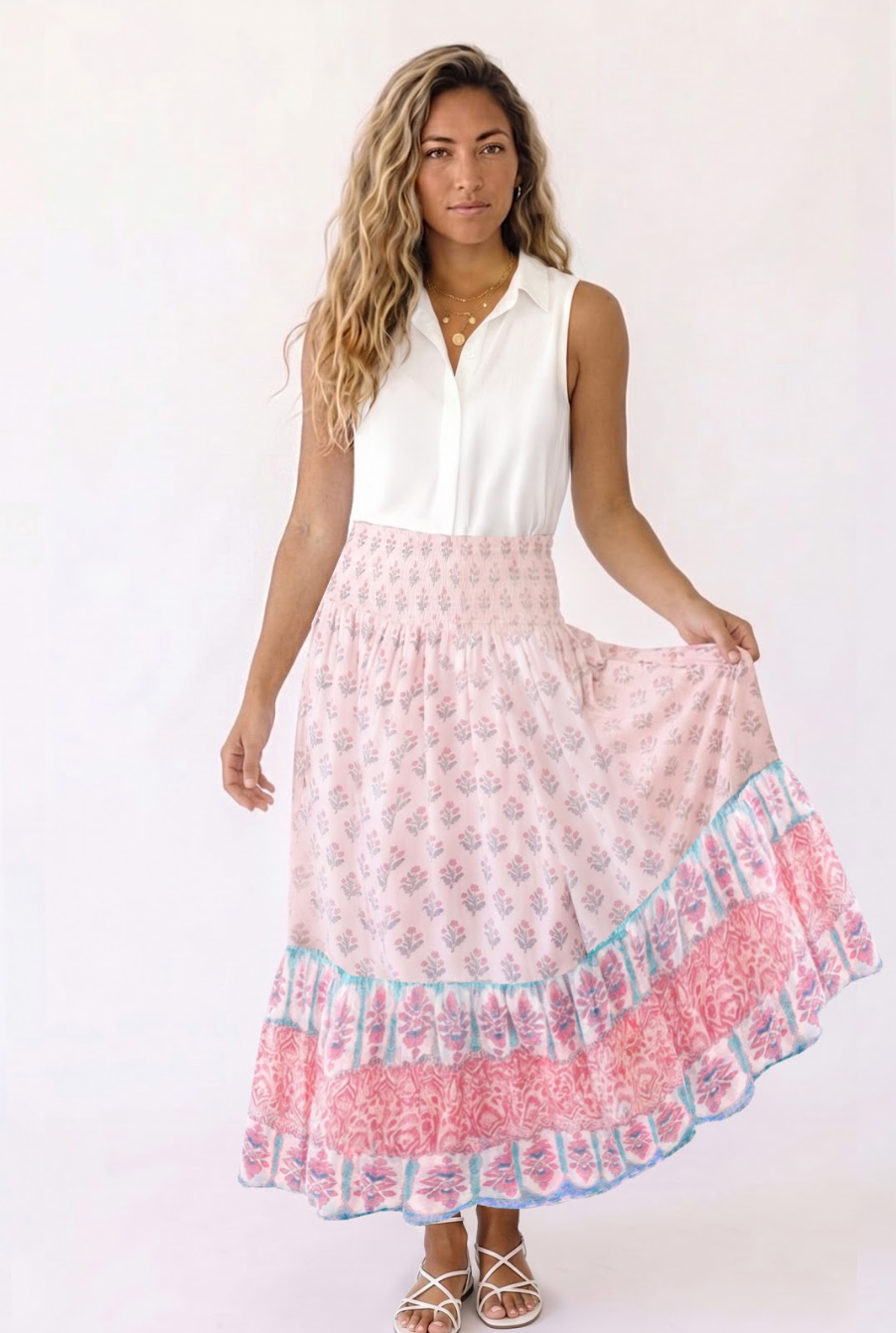 Noor Smocked Skirt in Pastel Palace