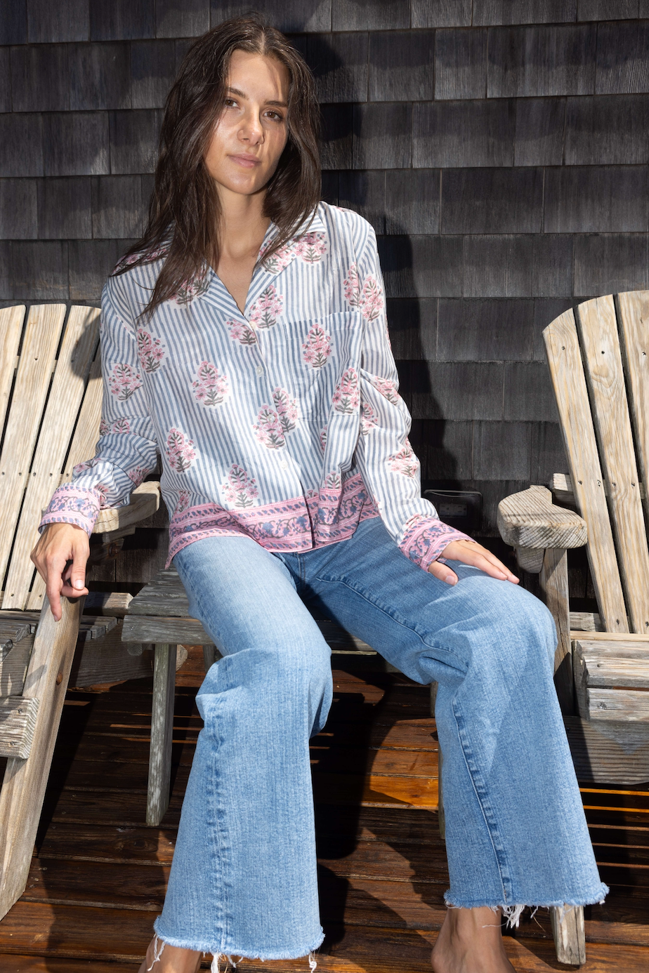 Evelyn Blouse in Blush Bay Stripe