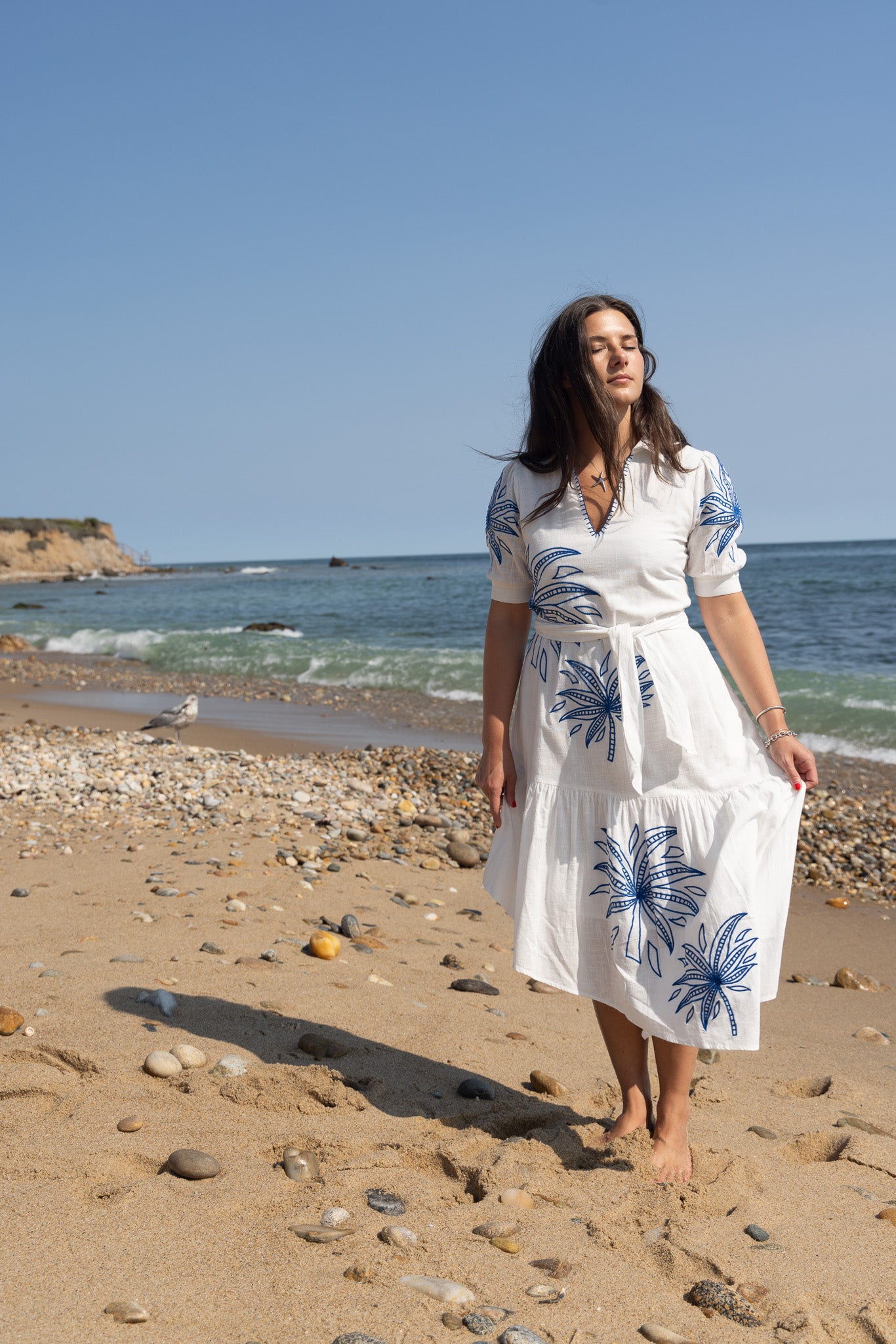 NIBI-MTK Viola Asymmetrical Dress - Blue Abstract Palms