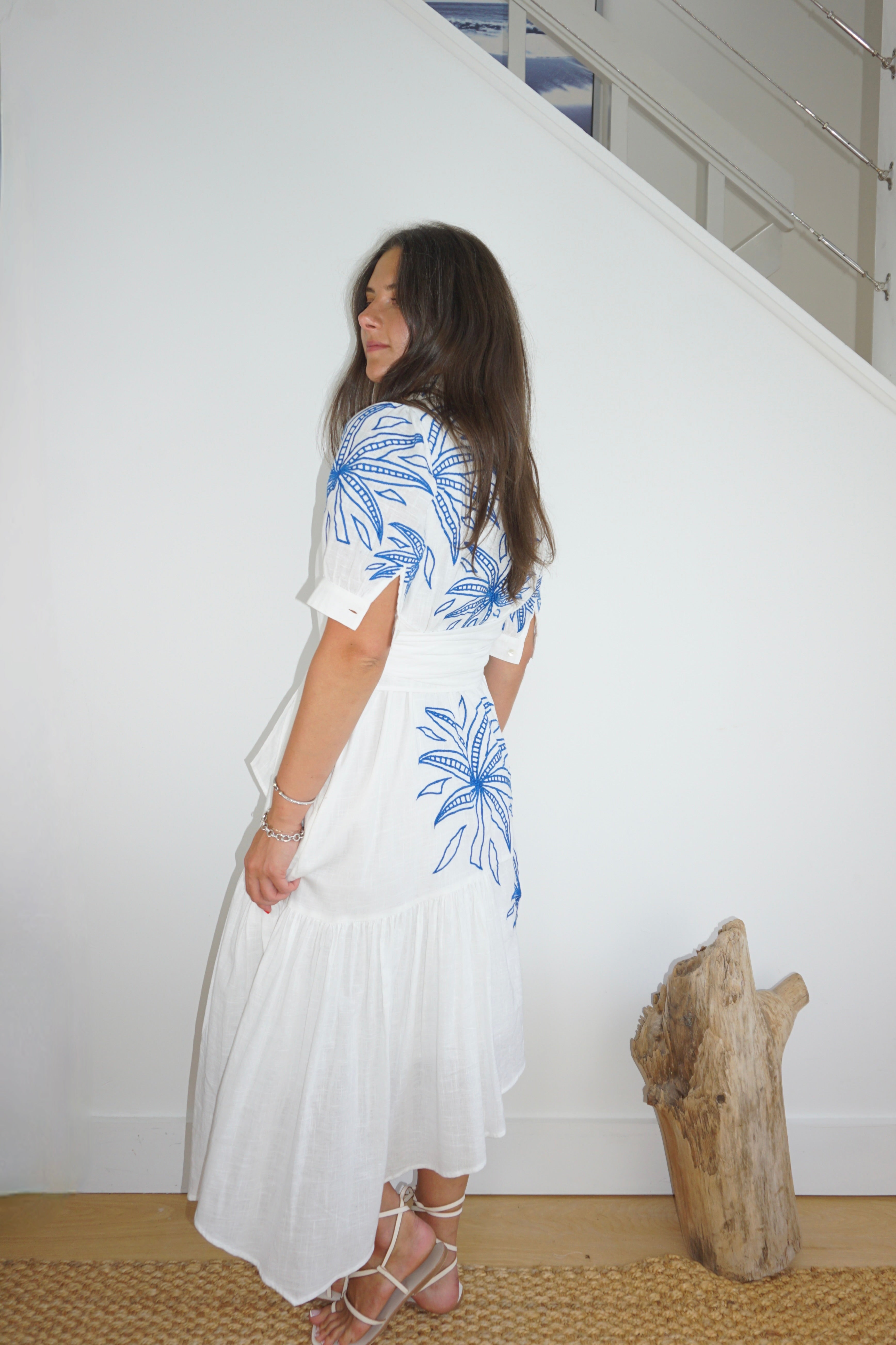 NIBI-MTK Viola Asymmetrical Dress - Blue Abstract Palms