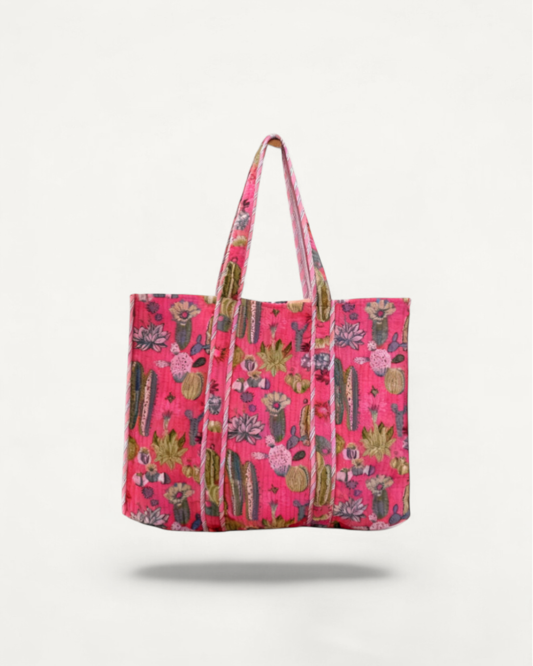 XL Velvet Tote in Cacti , Pink