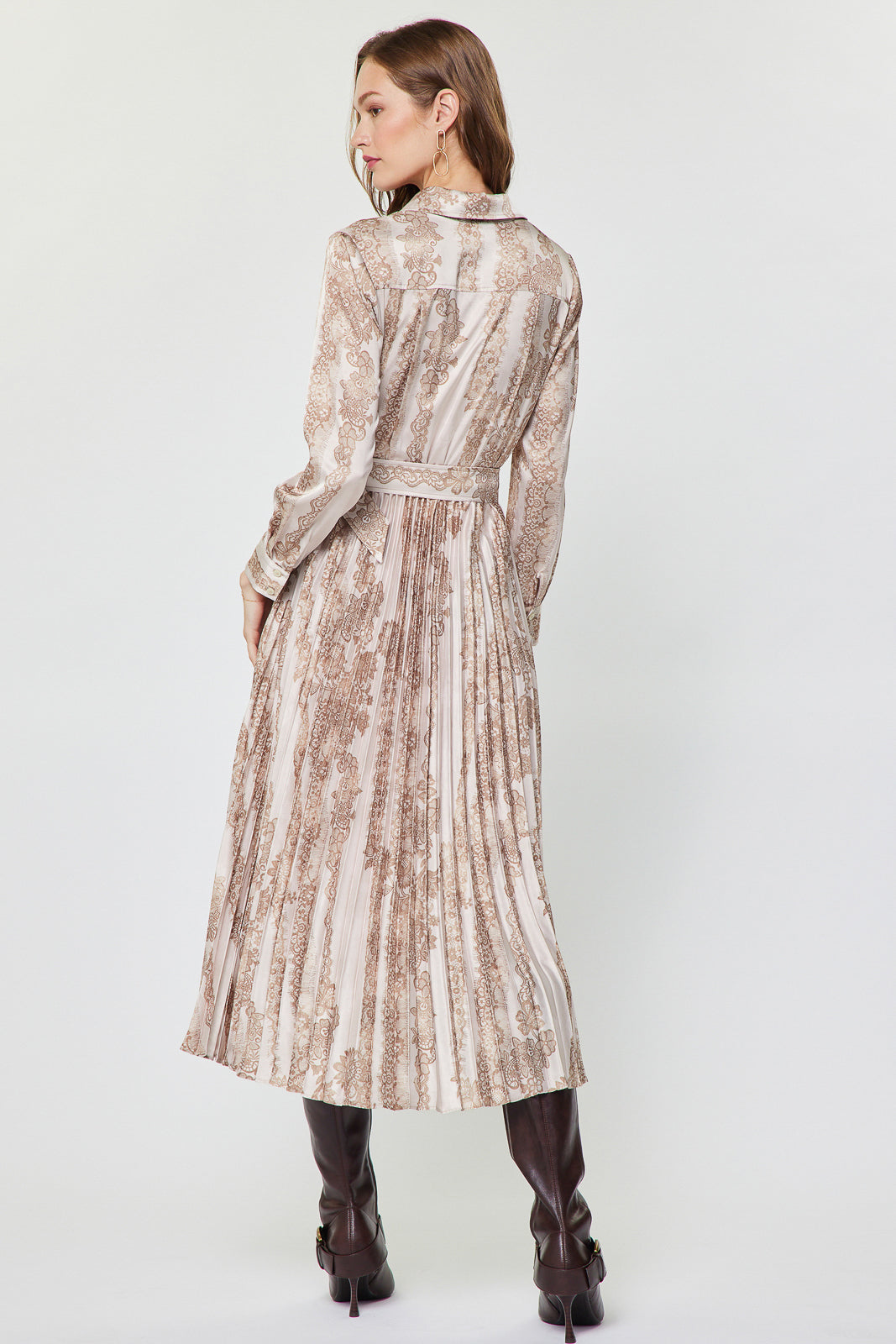 Long Sleeve Pleated Collar Dress