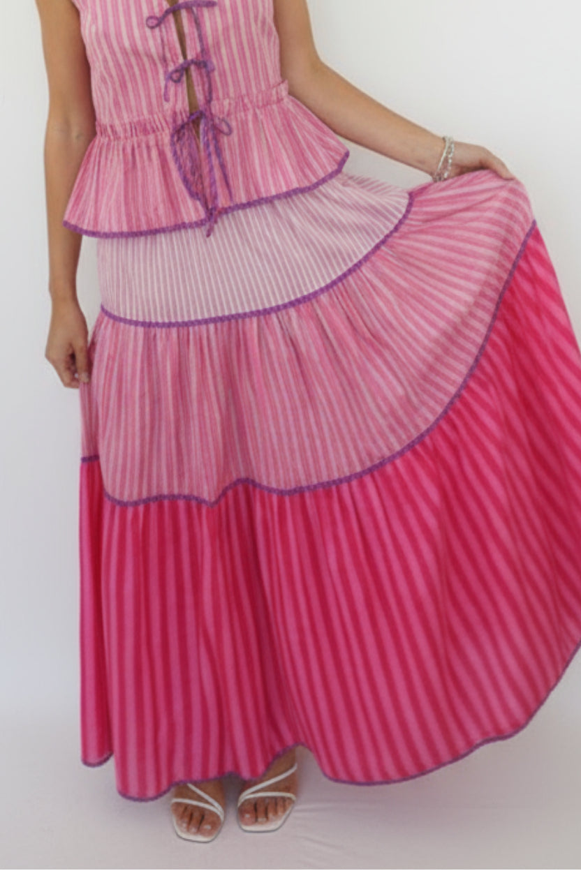 Drue Skirt in Pink Summer Stripe