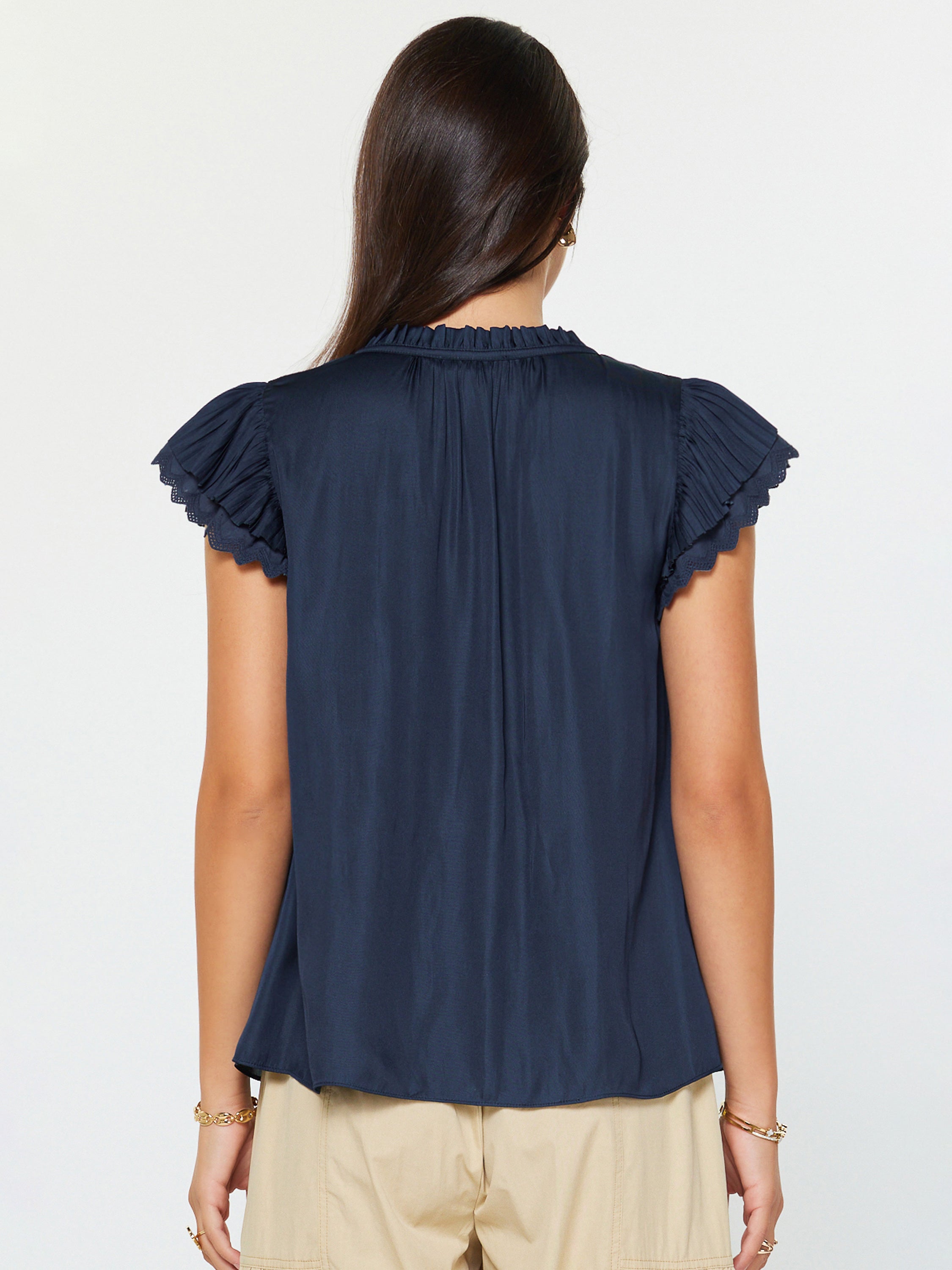 Double Flutter Short Sleeve Blouse